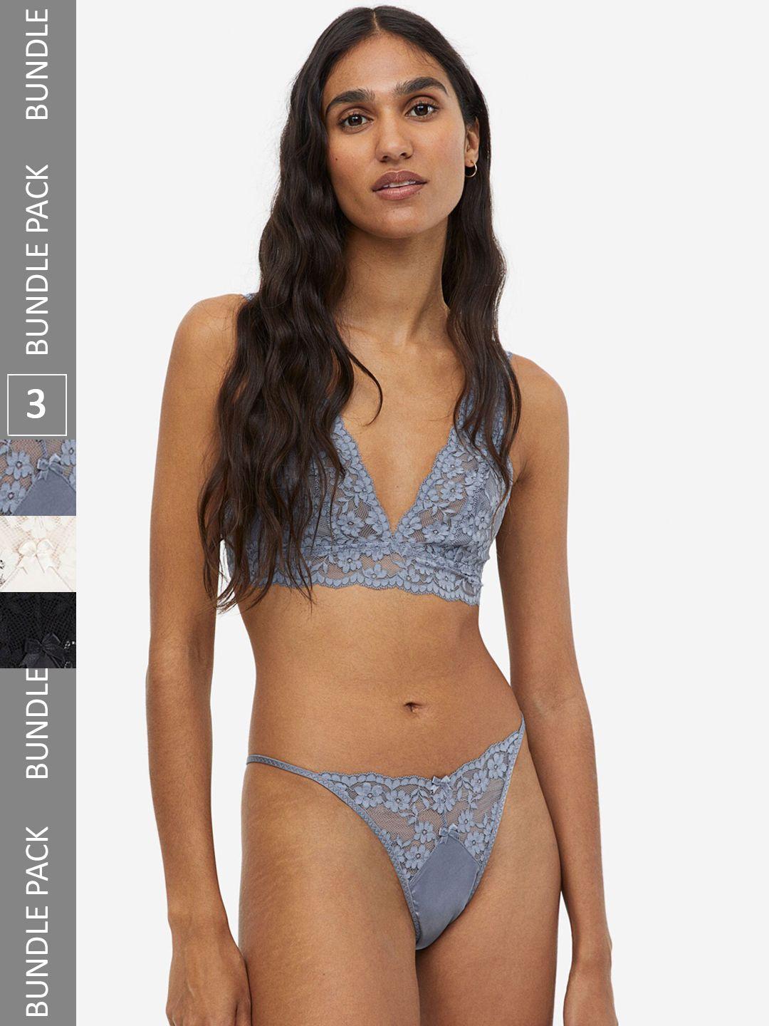 h&m 3-pack lace satin thong briefs