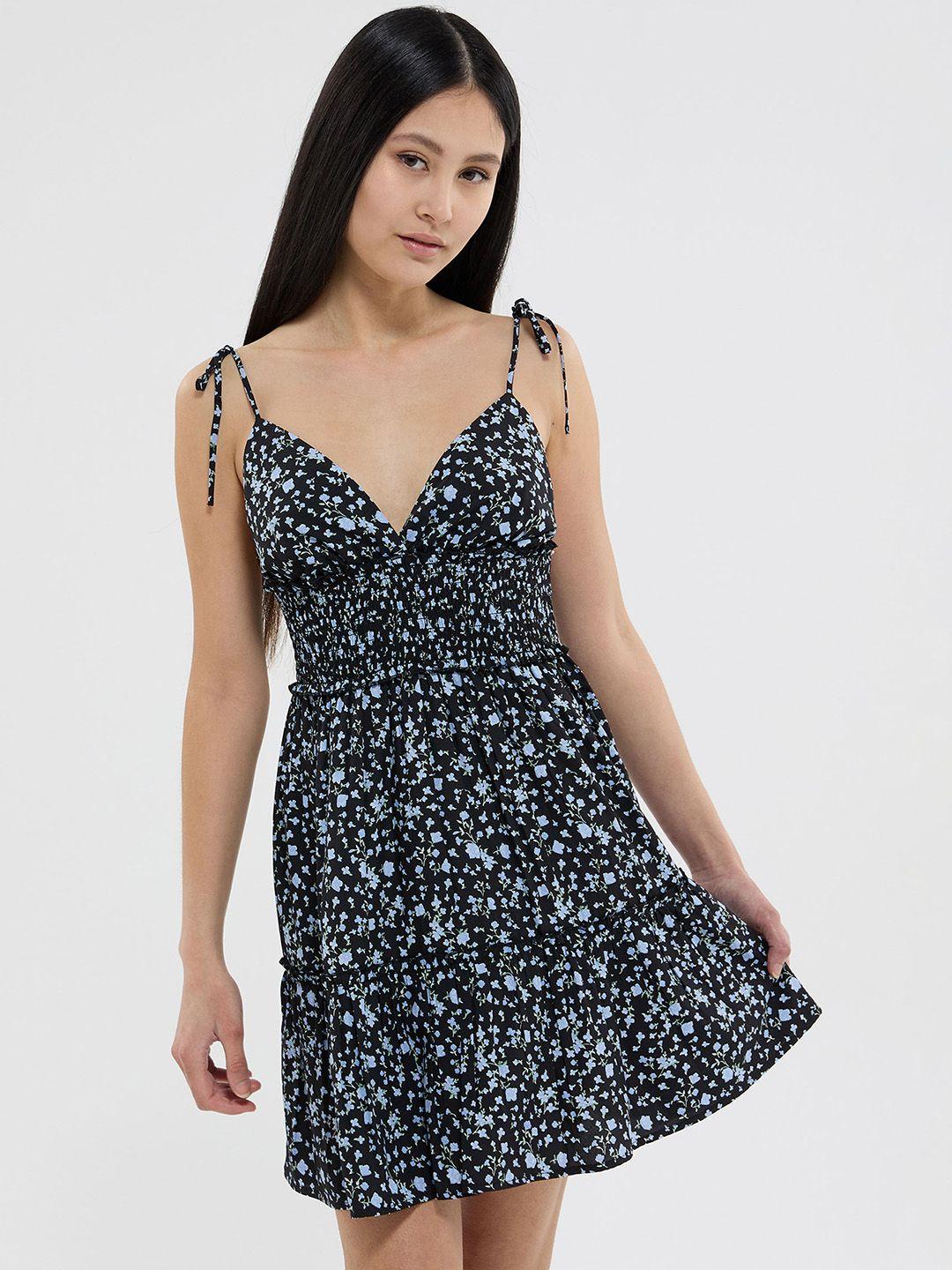 terranova printed tie-up shoulder straps smocked tiered dress