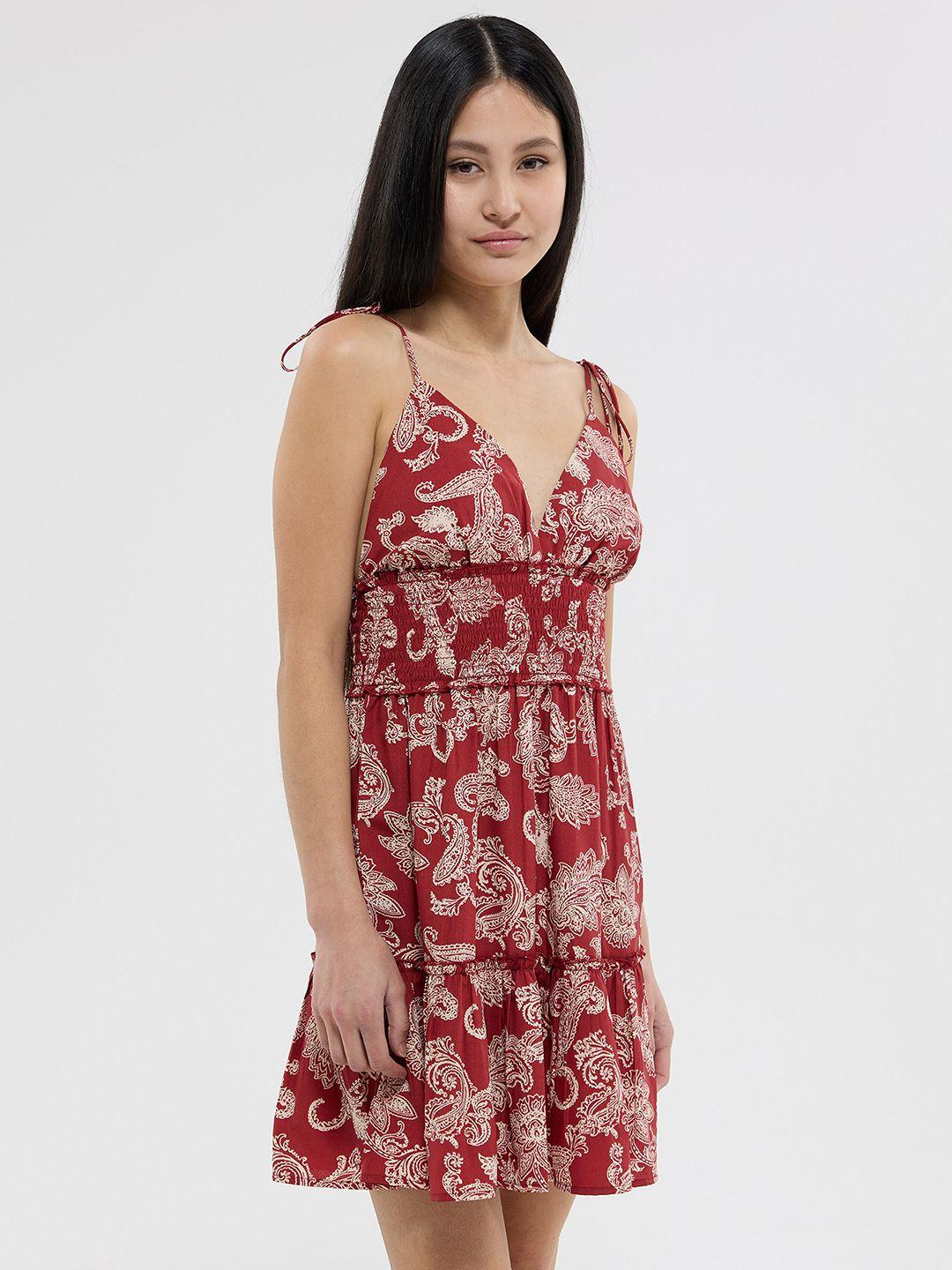 terranova printed tie-up shoulder straps smocked tiered dress