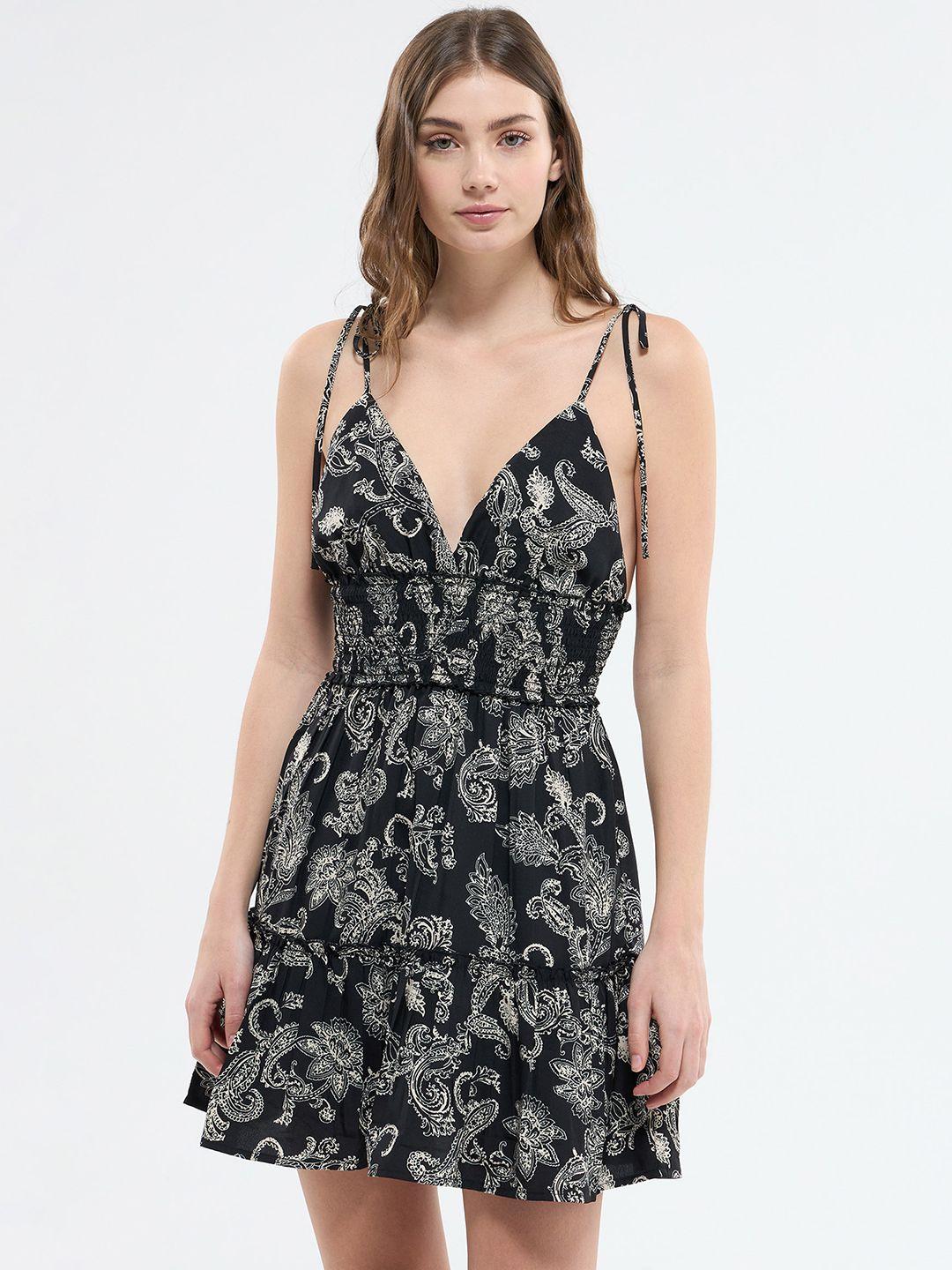 terranova paisley printed tie-up shoulder straps smocked tiered dress