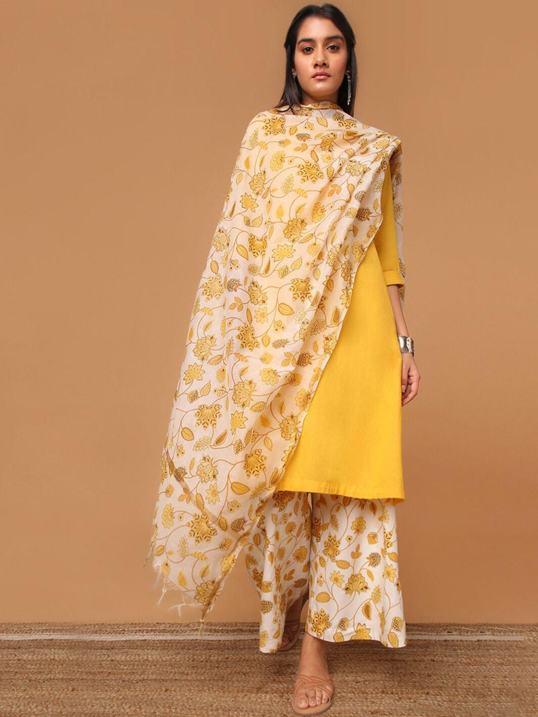 marigold lane floral printed chanderi dupatta