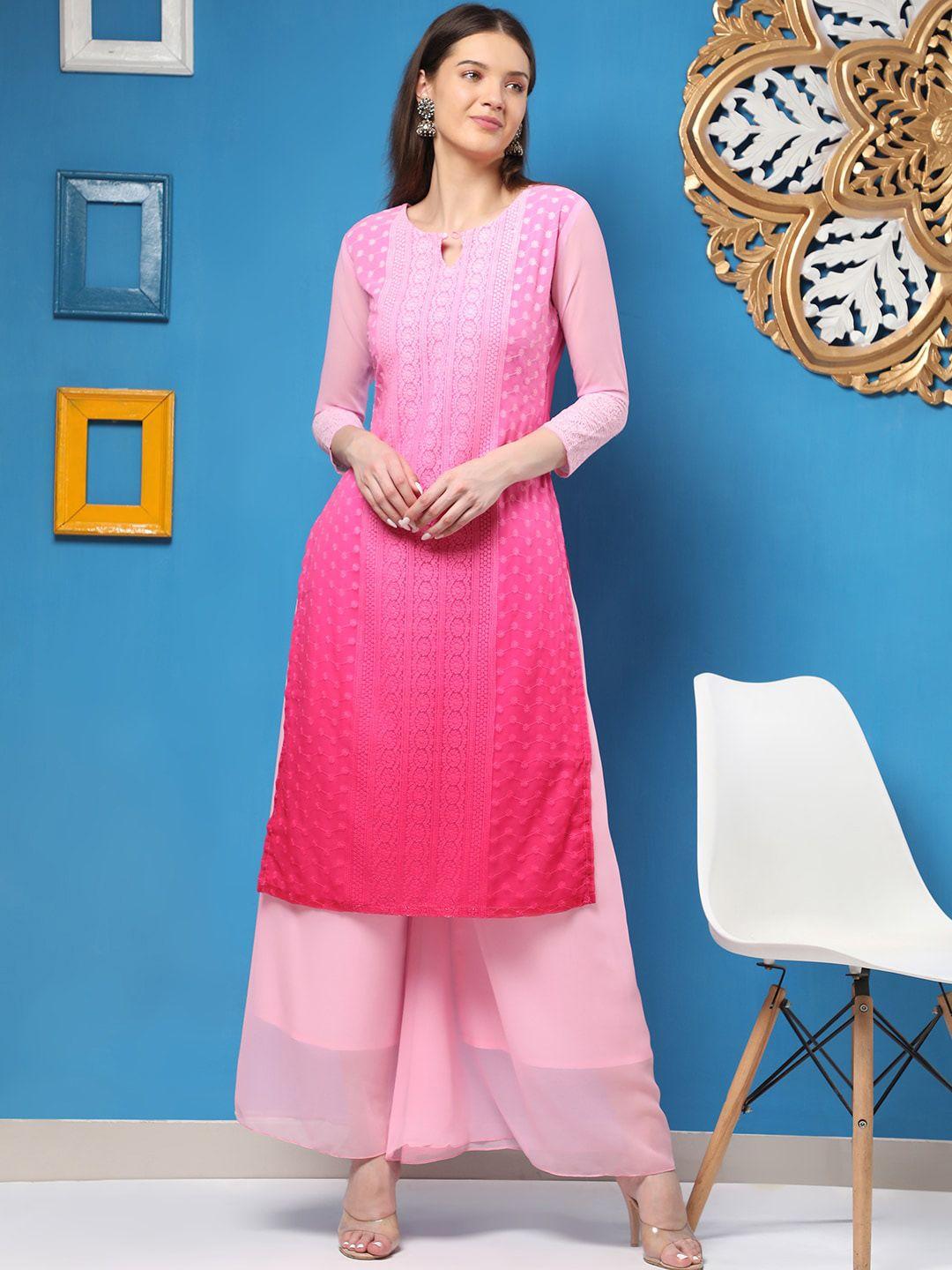 kalini ethnic motifs embroidered keyhole neck georgette kurta