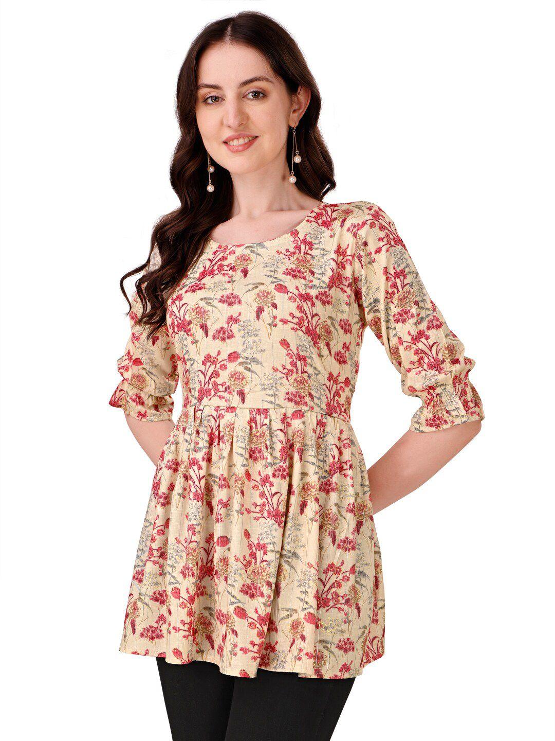 kalini cream-coloured floral print cotton top