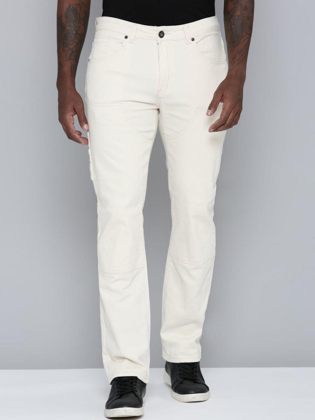 waimea men cream-coloured low distress stretchable jeans