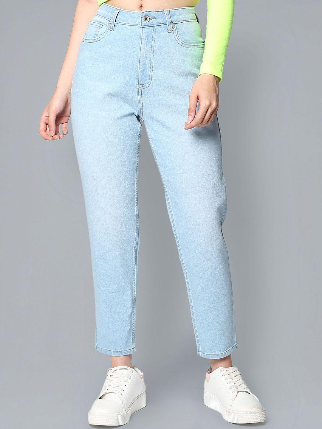 flying machine women slim fit high-rise light fade cropped cotton jeans