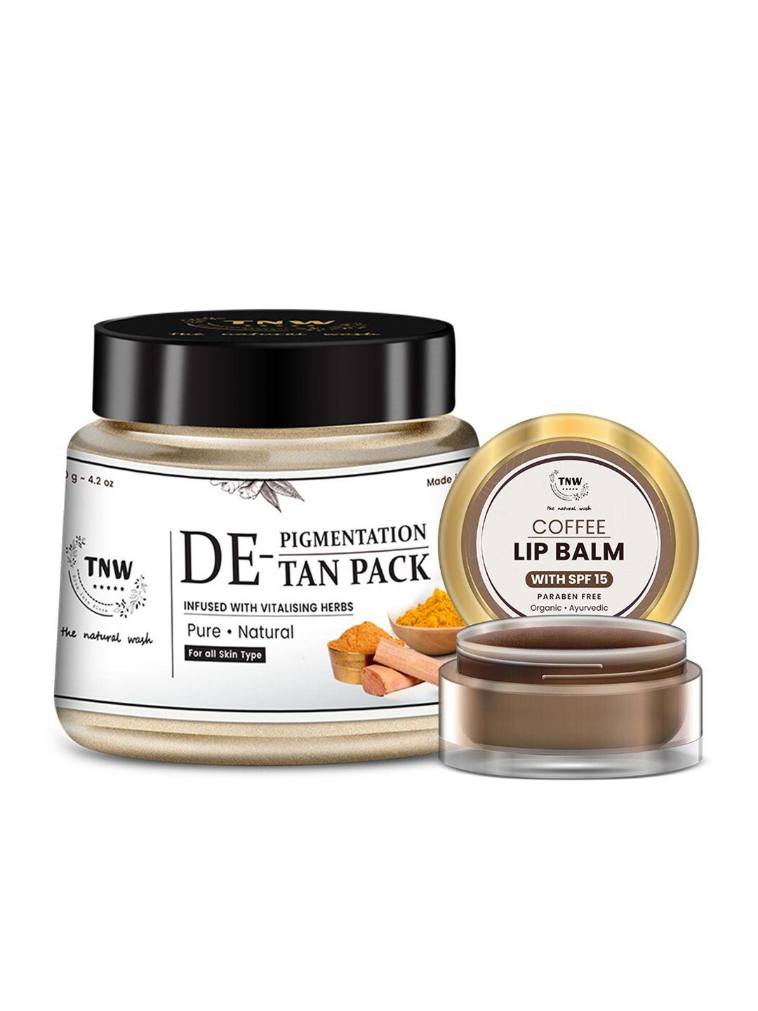 tnw the natural wash set of coffee lip balm 5g + de-tan & de- pigmentation face pack 120g