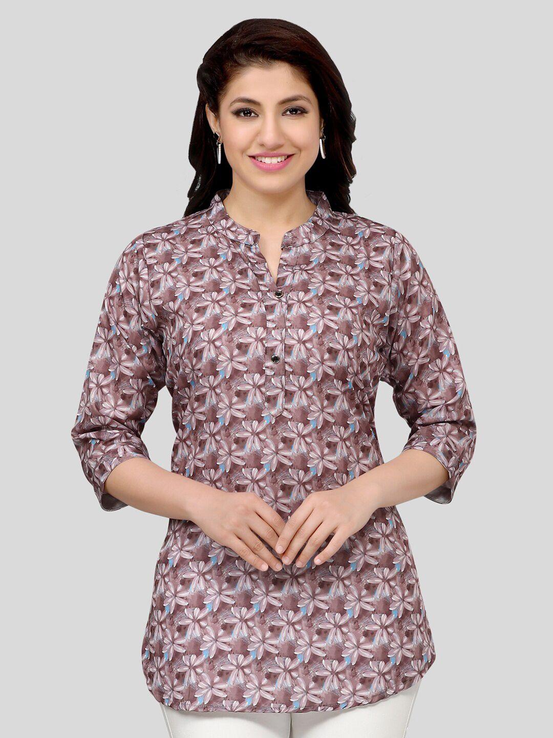 saree swarg coffee brown & blue floral printed kurti