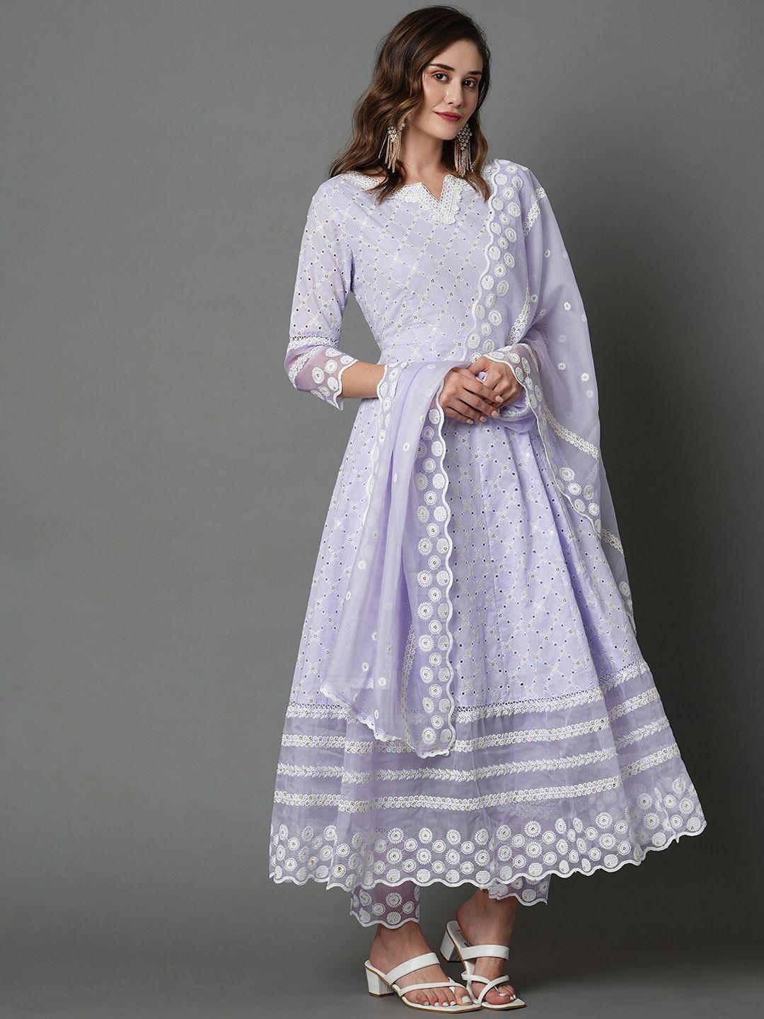 heeposh empire chikankari pure cotton kurta with trousers & with dupatta