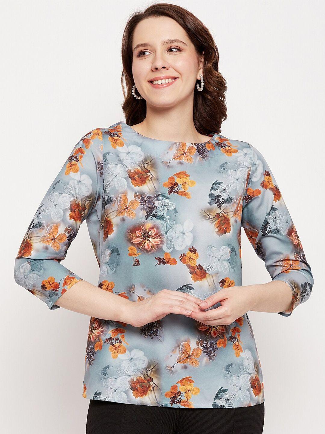 brinns floral printed regular sleeves crepe casual top