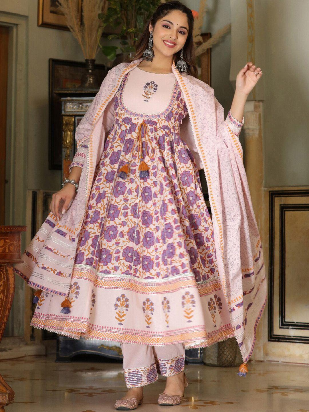 everbloom floral printed pure cotton kurta with trousers & dupatta