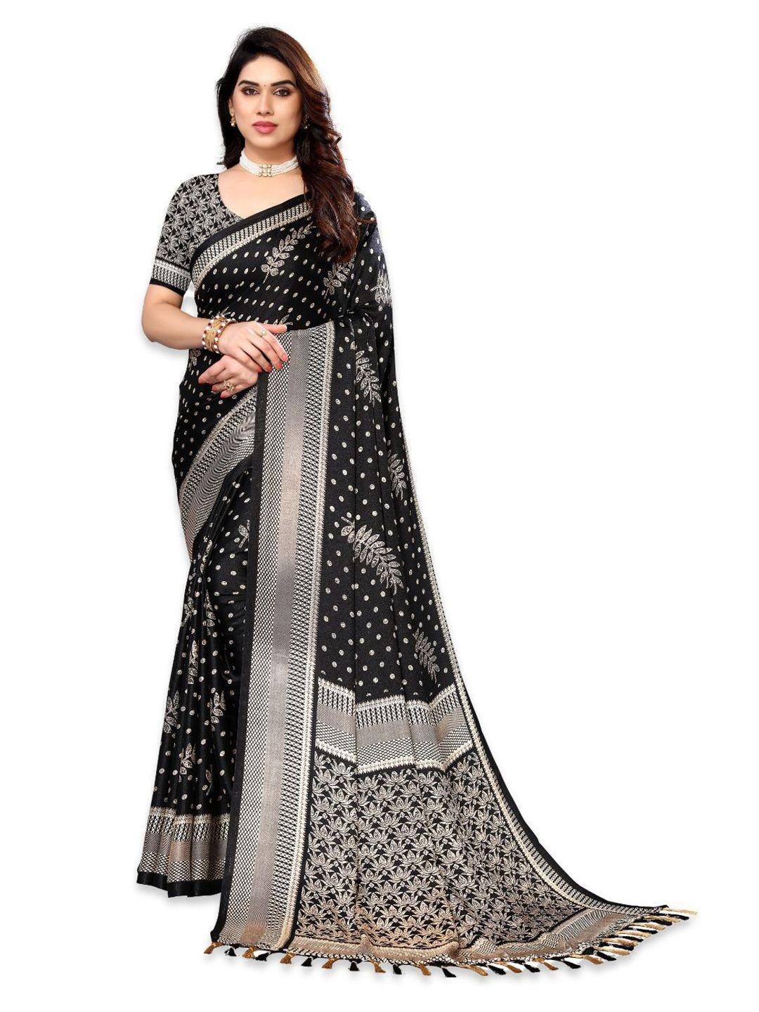 fabmora black & white ethnic motifs pure chiffon saree