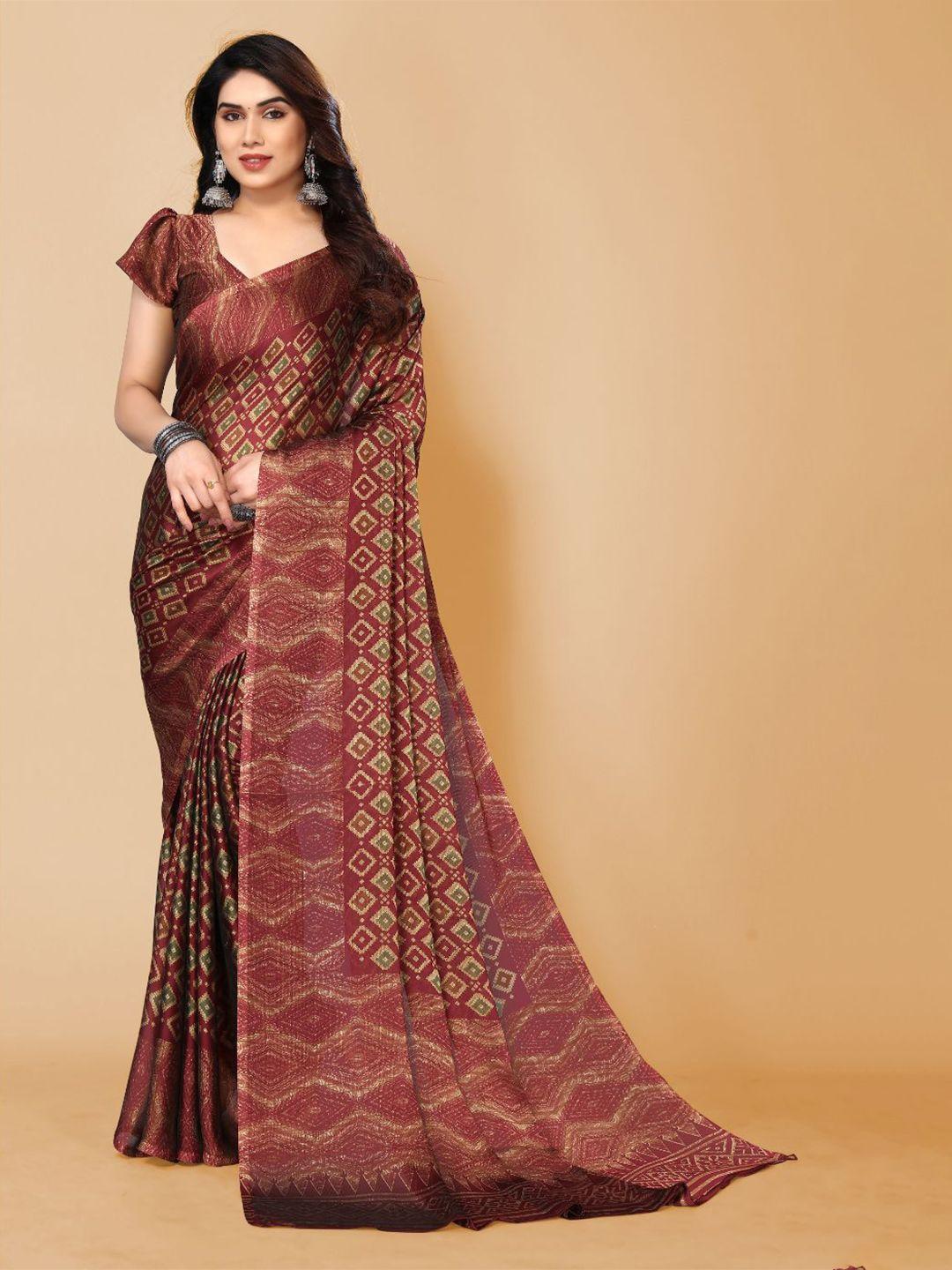 fabmora maroon & green poly chiffon saree