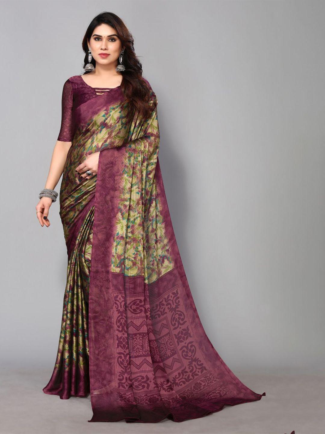 fabmora purple & green poly chiffon saree