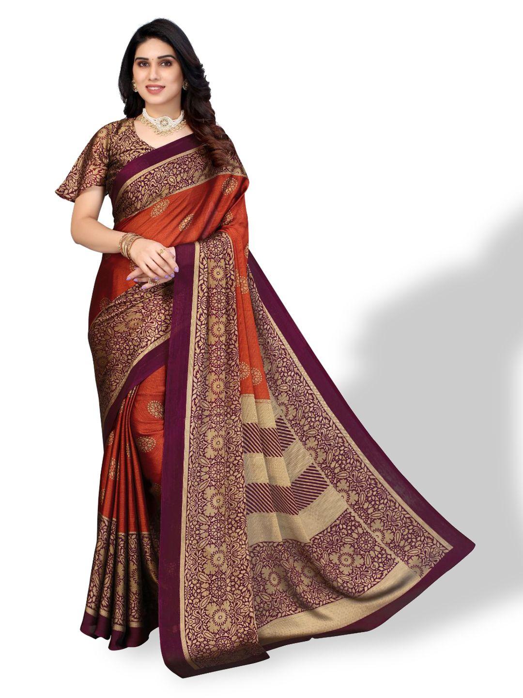 fabmora orange & purple ethnic motifs poly chiffon saree