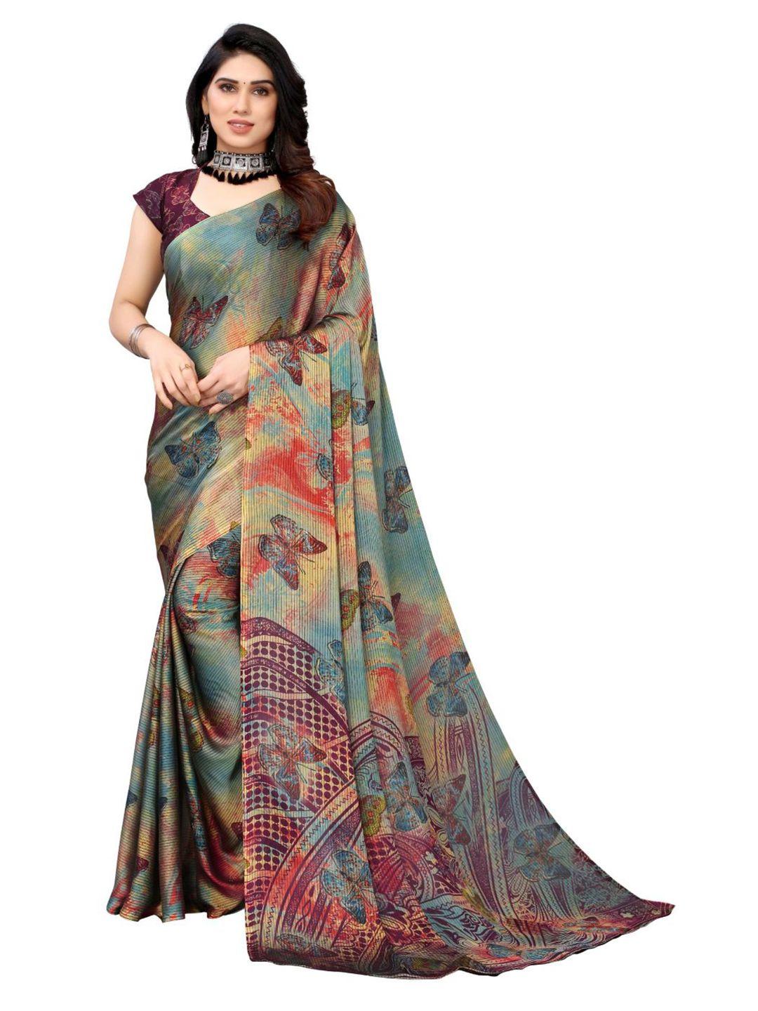 fabmora purple & blue poly chiffon saree