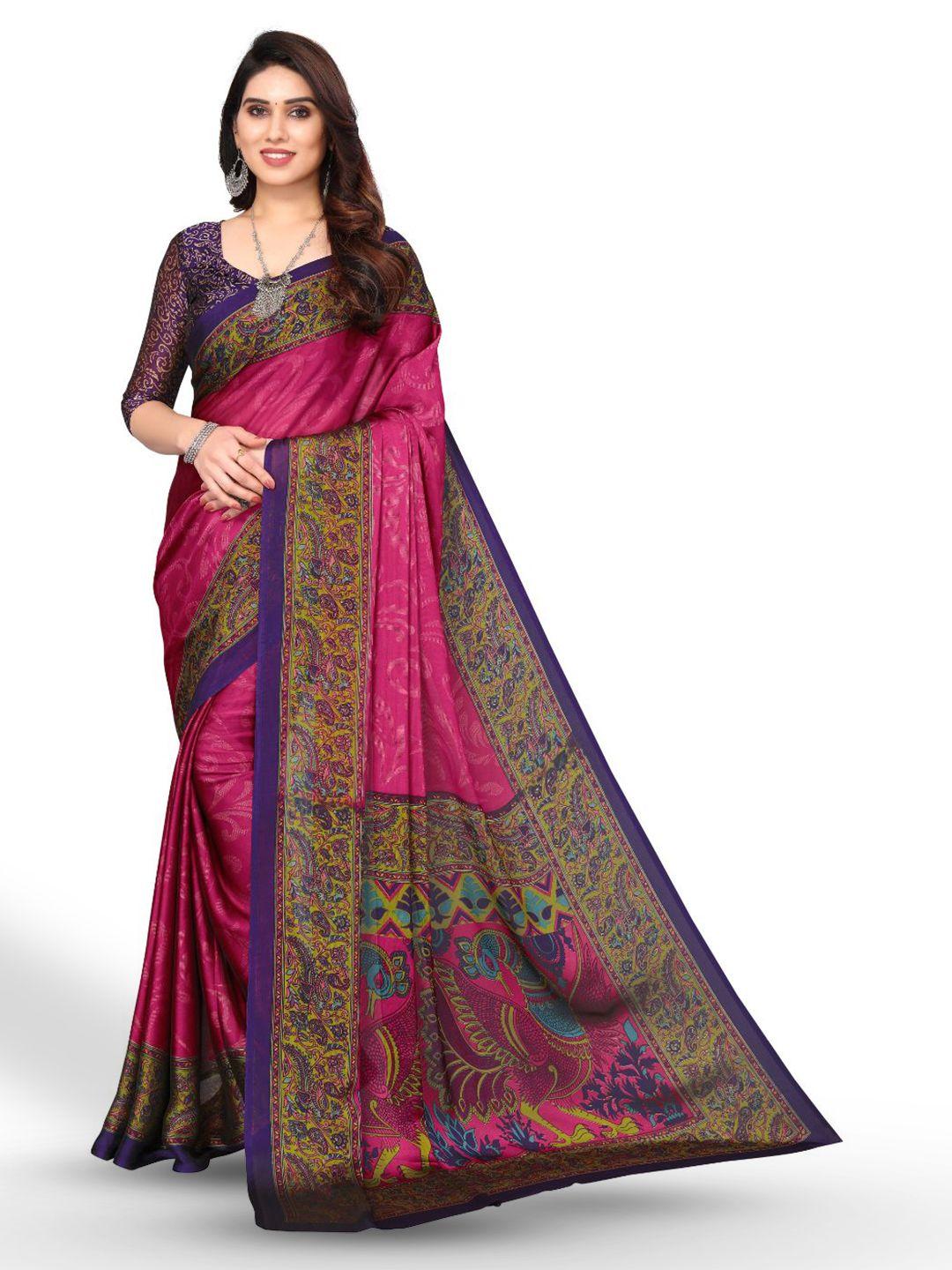 fabmora purple & blue floral poly chiffon saree