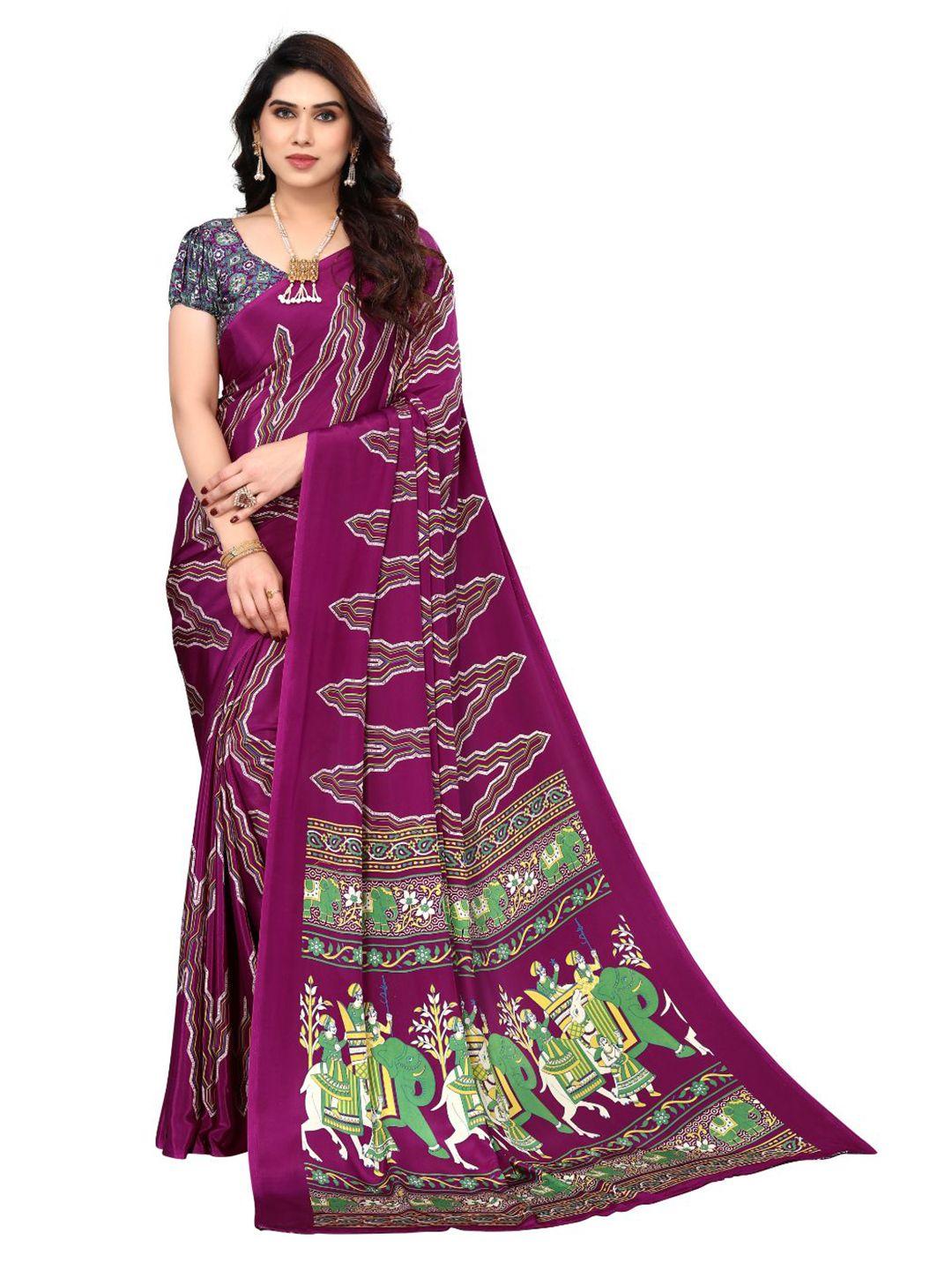 fabmora purple & white pure crepe saree