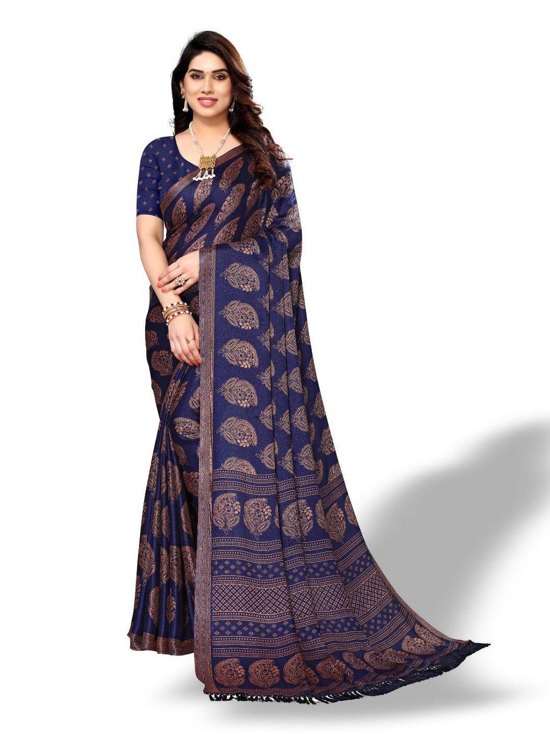 fabmora navy blue & beige pure chiffon saree