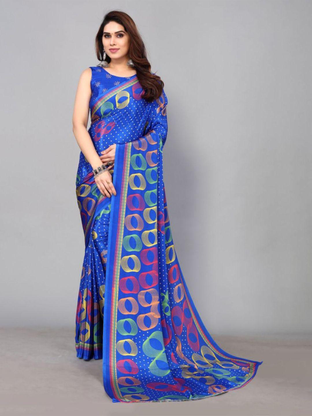 fabmora blue & white pure crepe saree