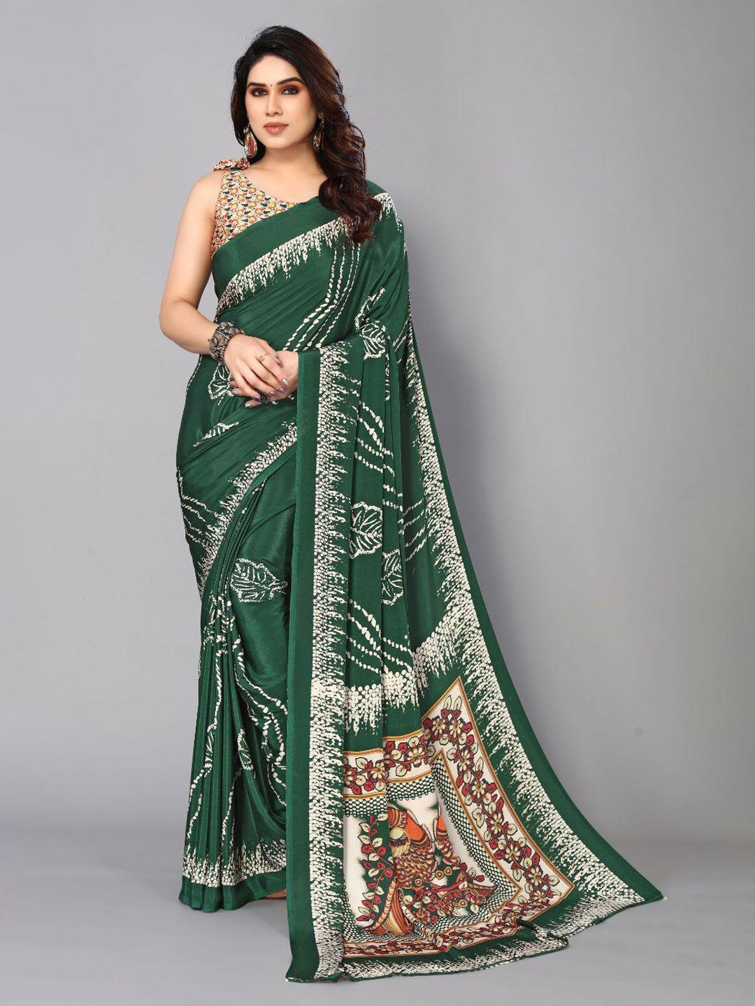 fabmora green & white pure crepe saree