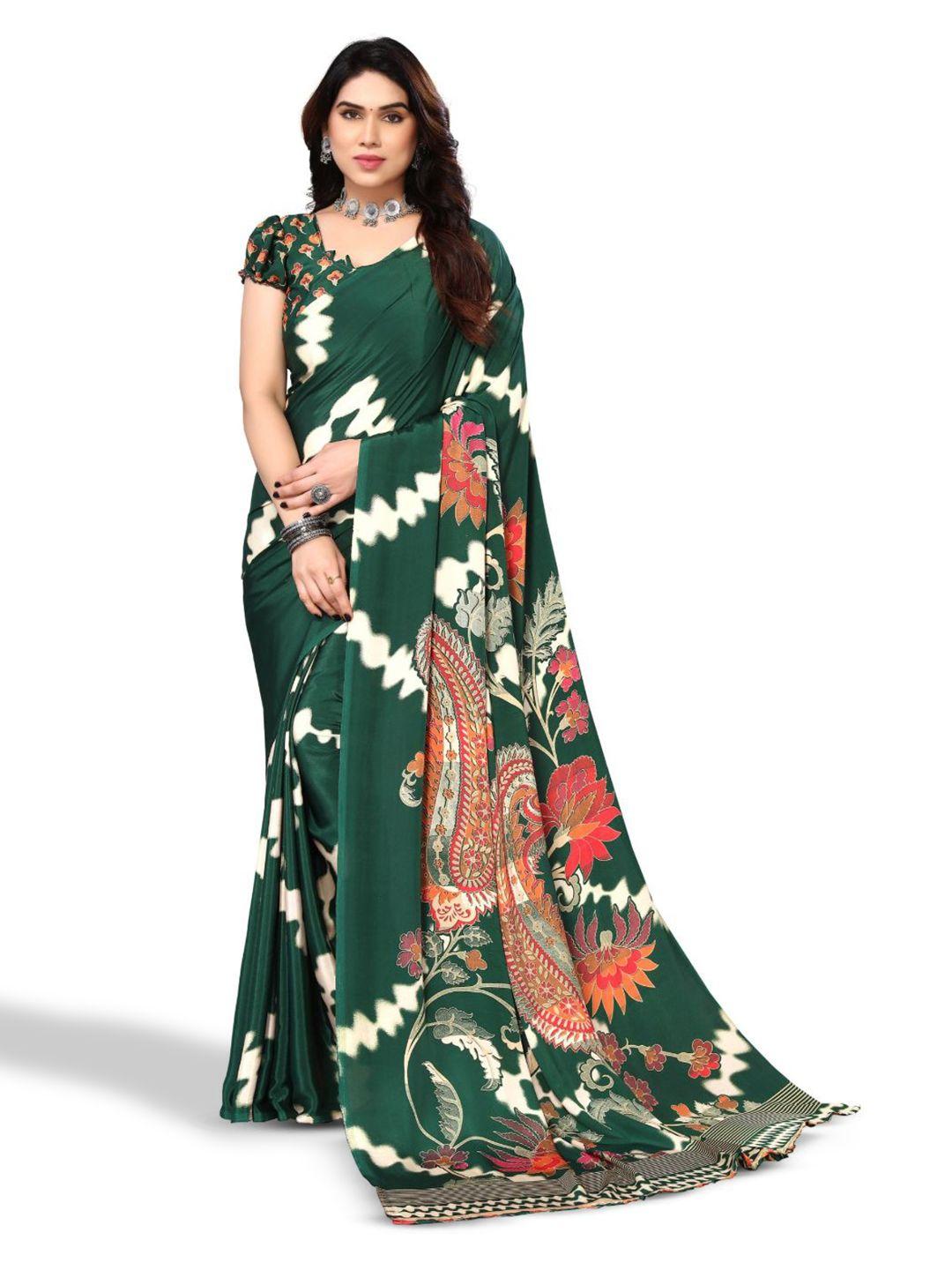 fabmora green & white pure crepe saree