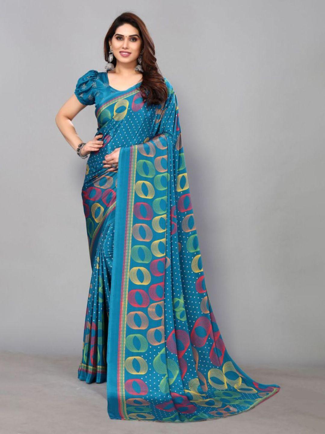 fabmora blue & magenta pure crepe saree