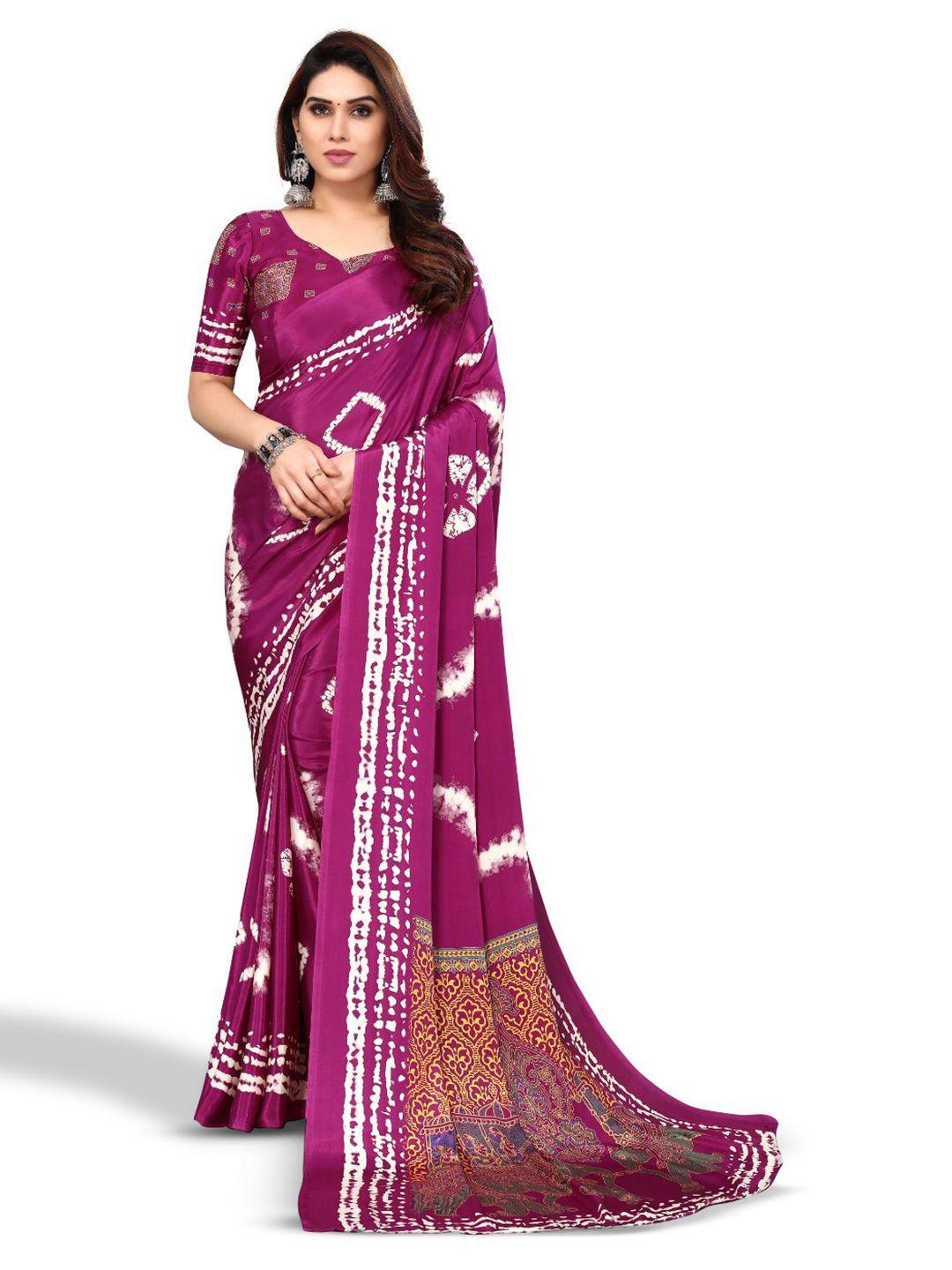 fabmora purple & white batik pure crepe saree