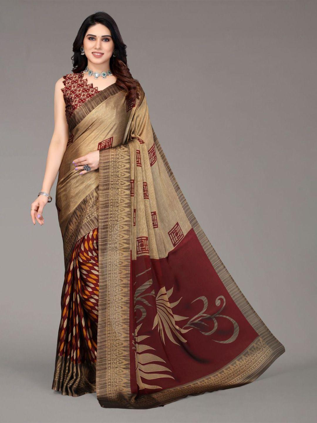 fabmora maroon & beige poly chiffon saree