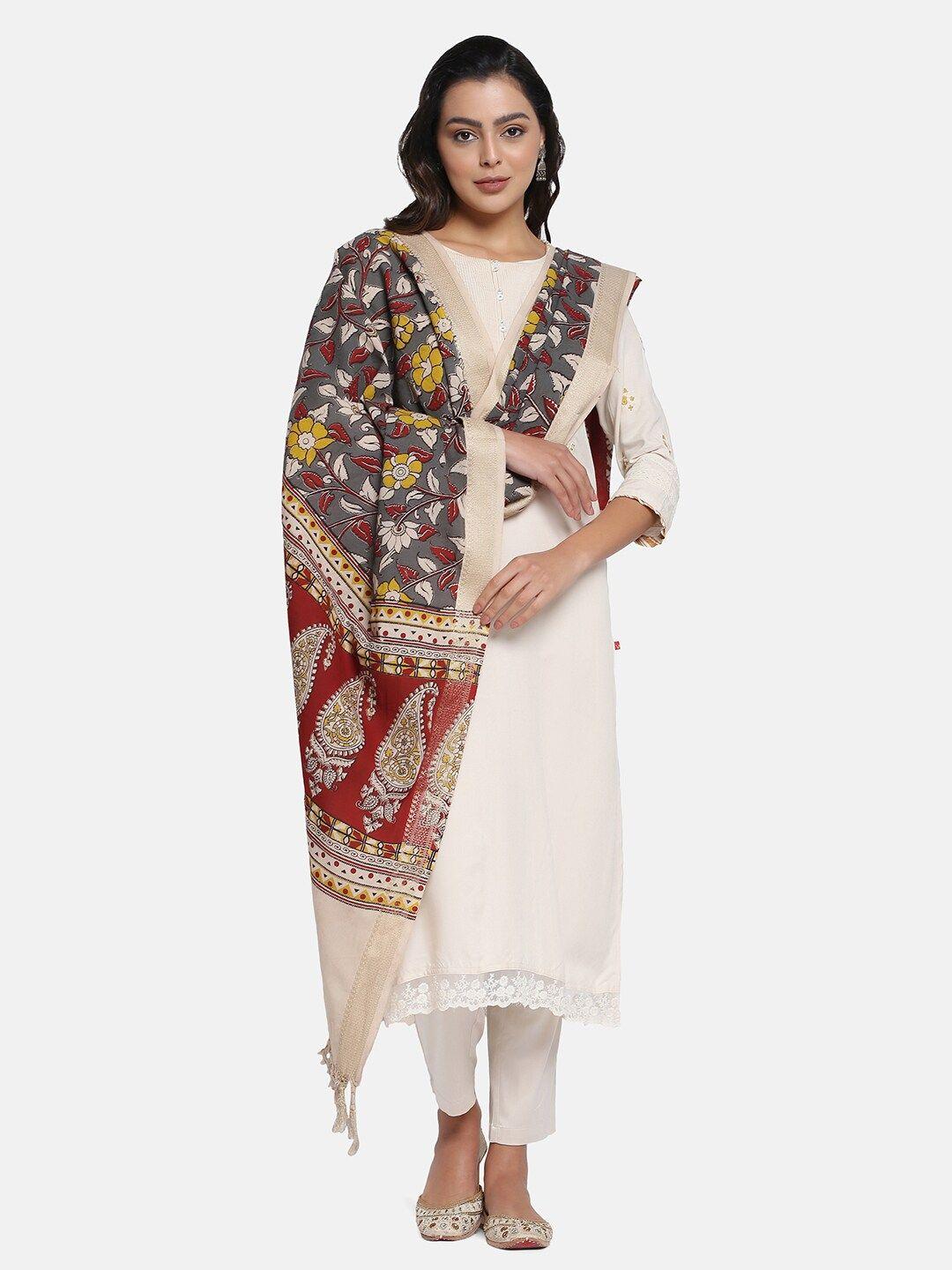 the weave traveller ethnic motifs printed pure cotton kalamkari dupatta