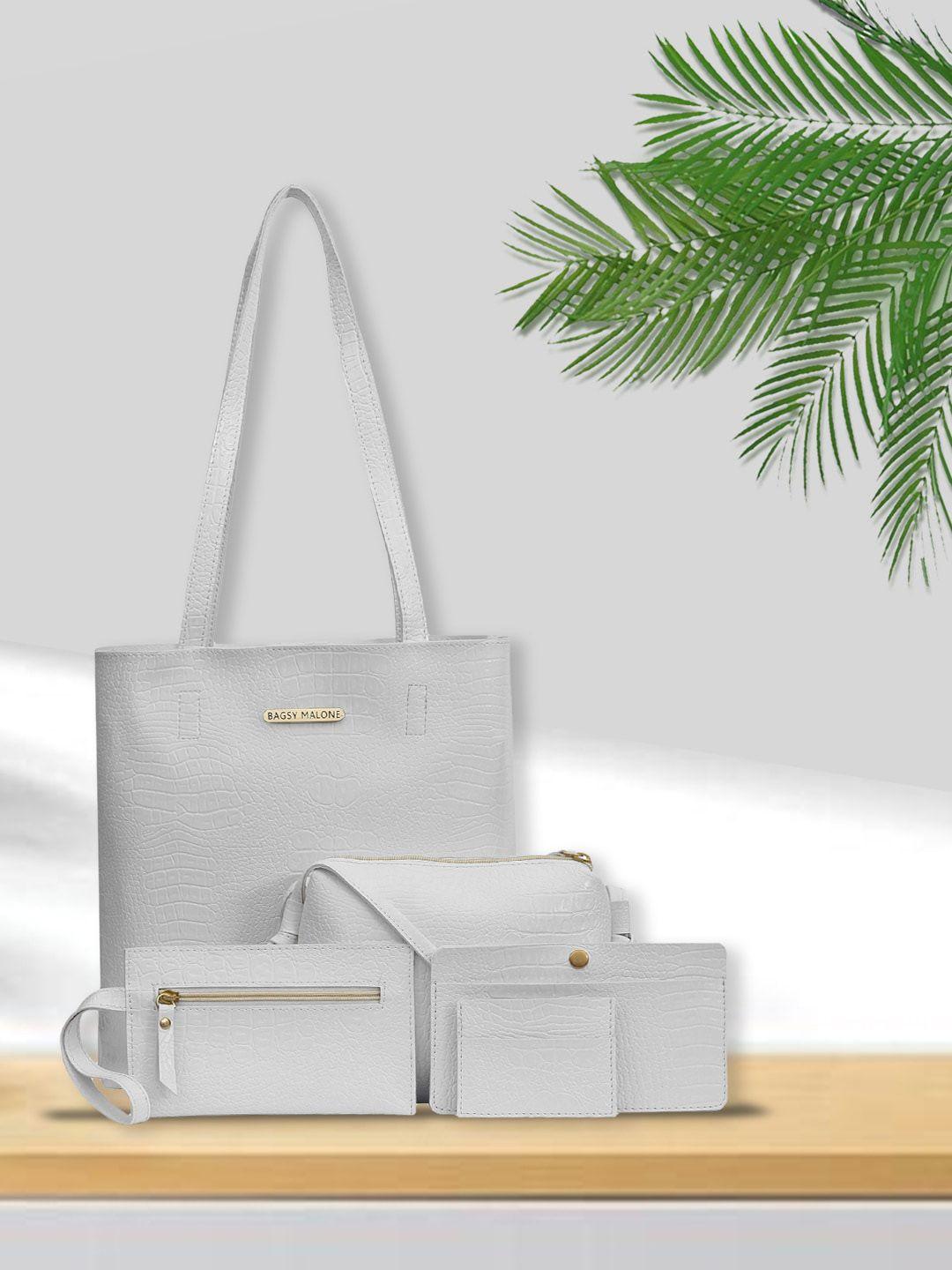 bagsy malone white colourblocked pu half moon tote bag with bow detail