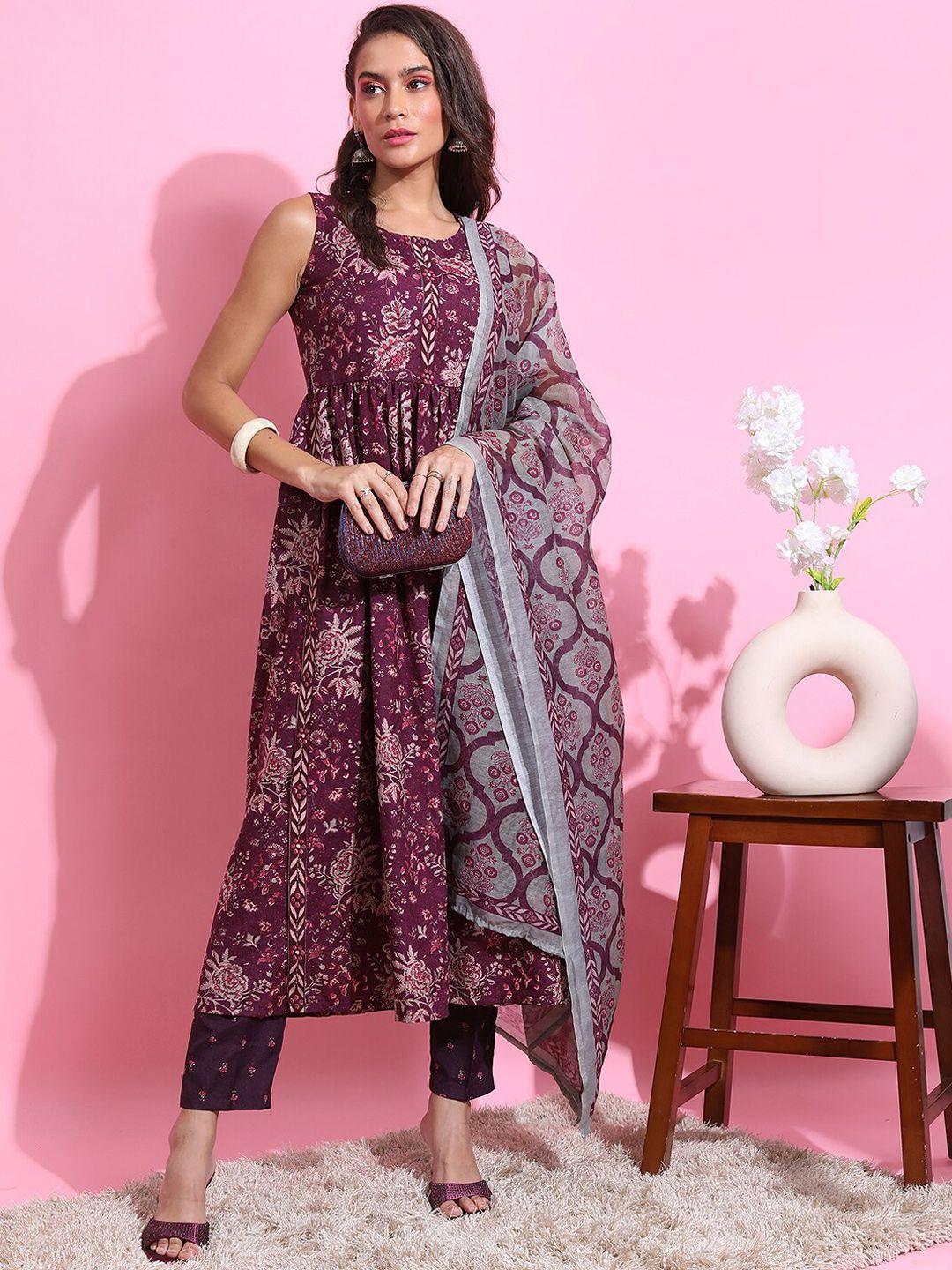 ketch floral printed kurta with trousers & with dupatta