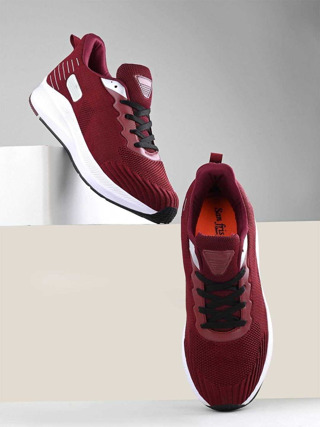 san frissco men maroon mesh running non-marking shoes