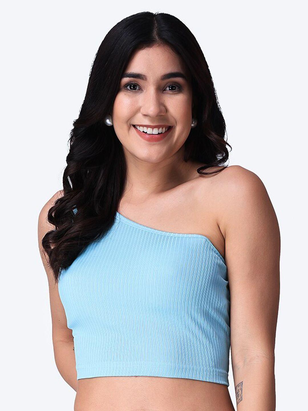 popwings turquoise blue one shoulder crop top