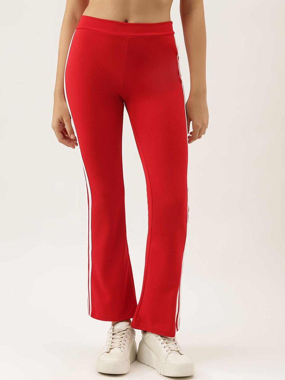 aahwan women red slim fit high-rise trousers