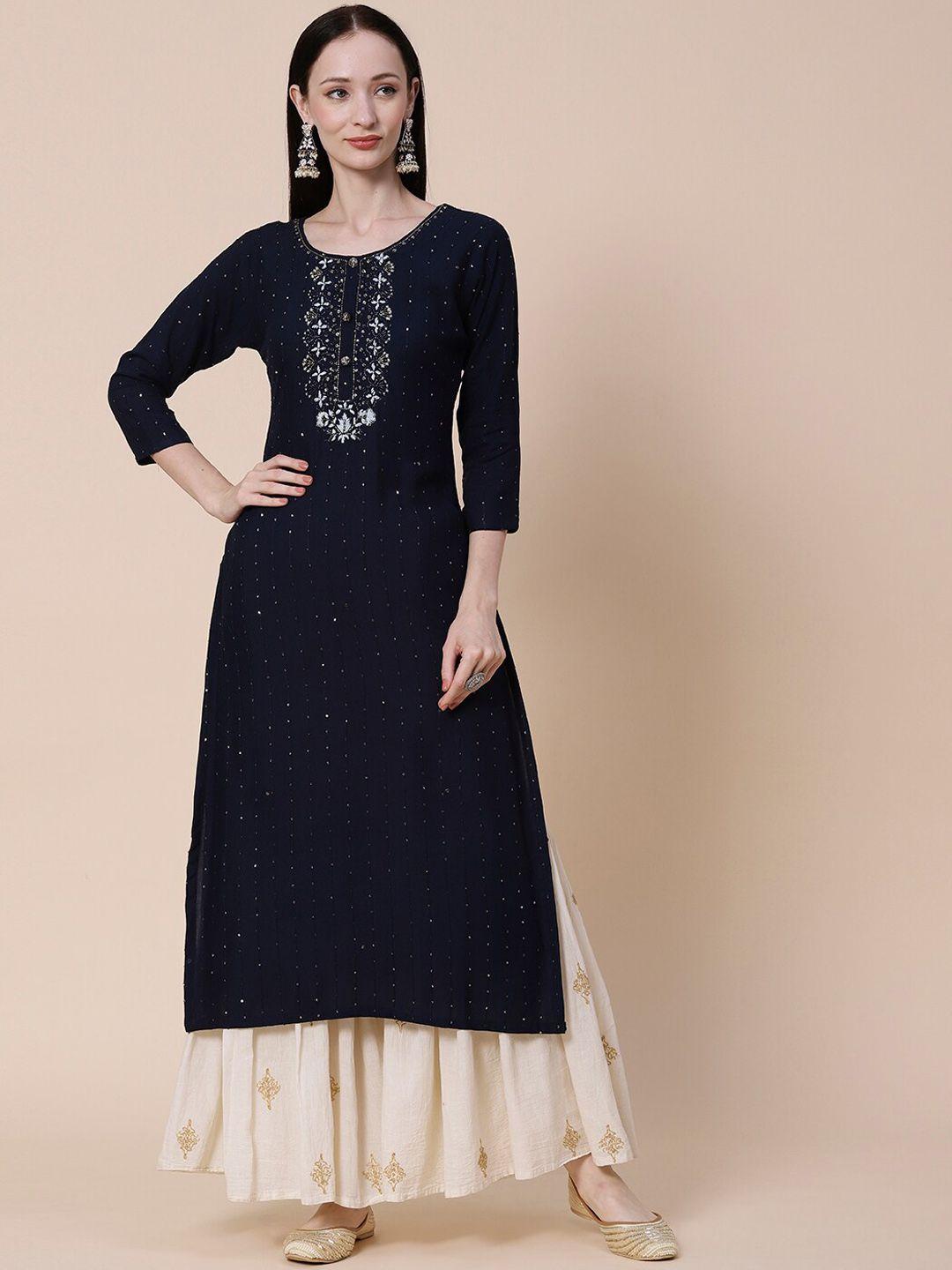 fashor striped sequinned straight kurta