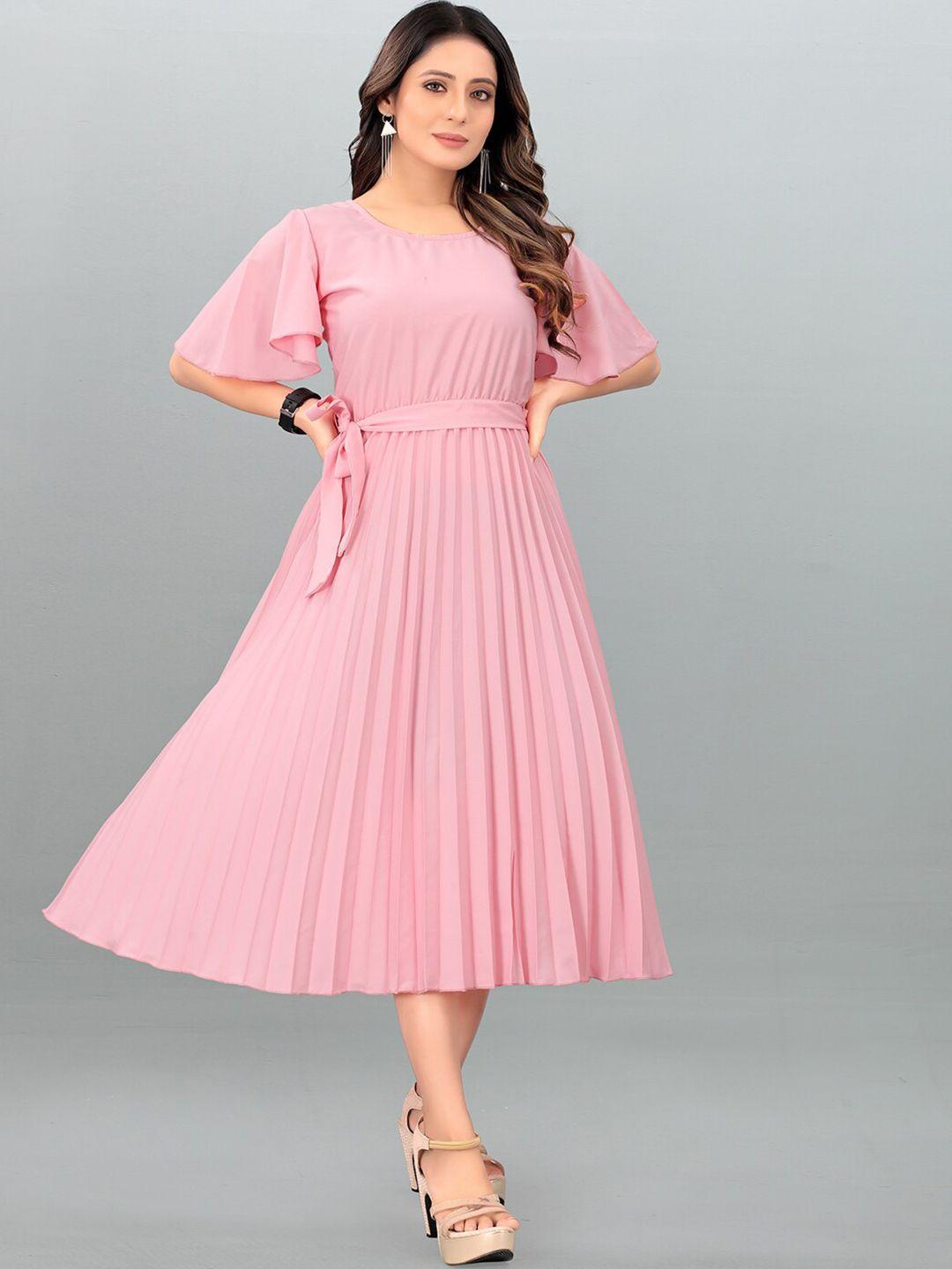 deklook pink crepe fit & flare midi dress