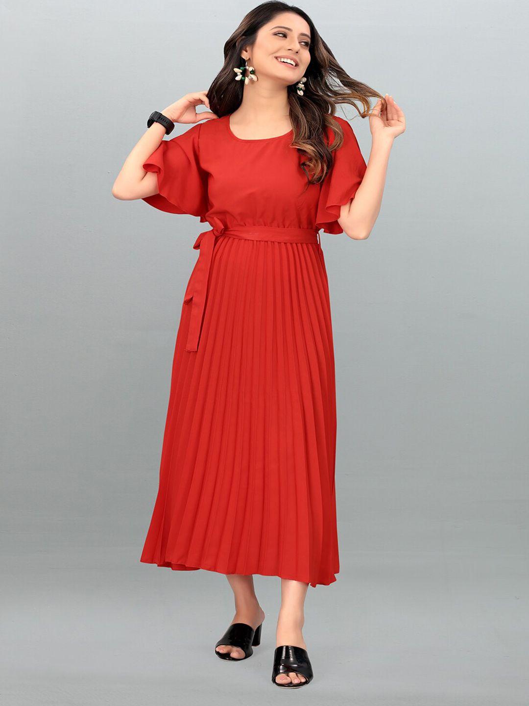 deklook red flared sleeve crepe fit & flare maxi dress