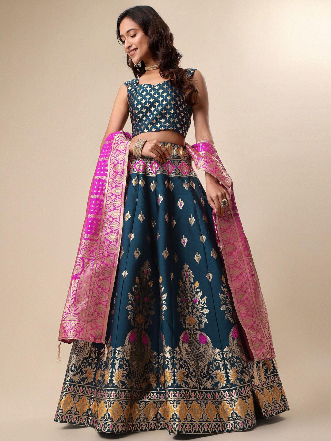 purvaja teal & magenta zardozi ready to wear lehenga & unstitched blouse with dupatta