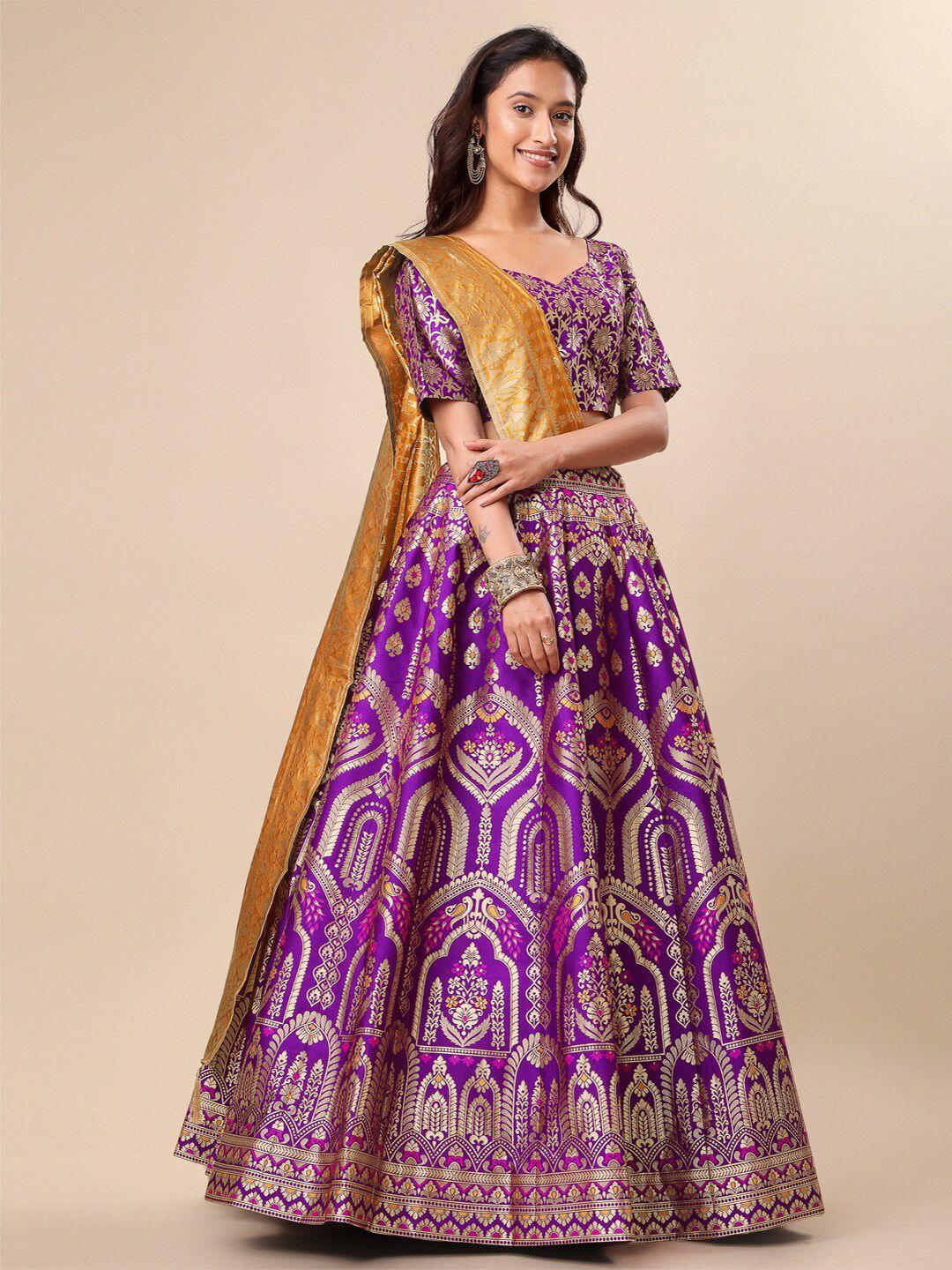 purvaja magenta & yellow ready to wear lehenga & unstitched blouse with dupatta