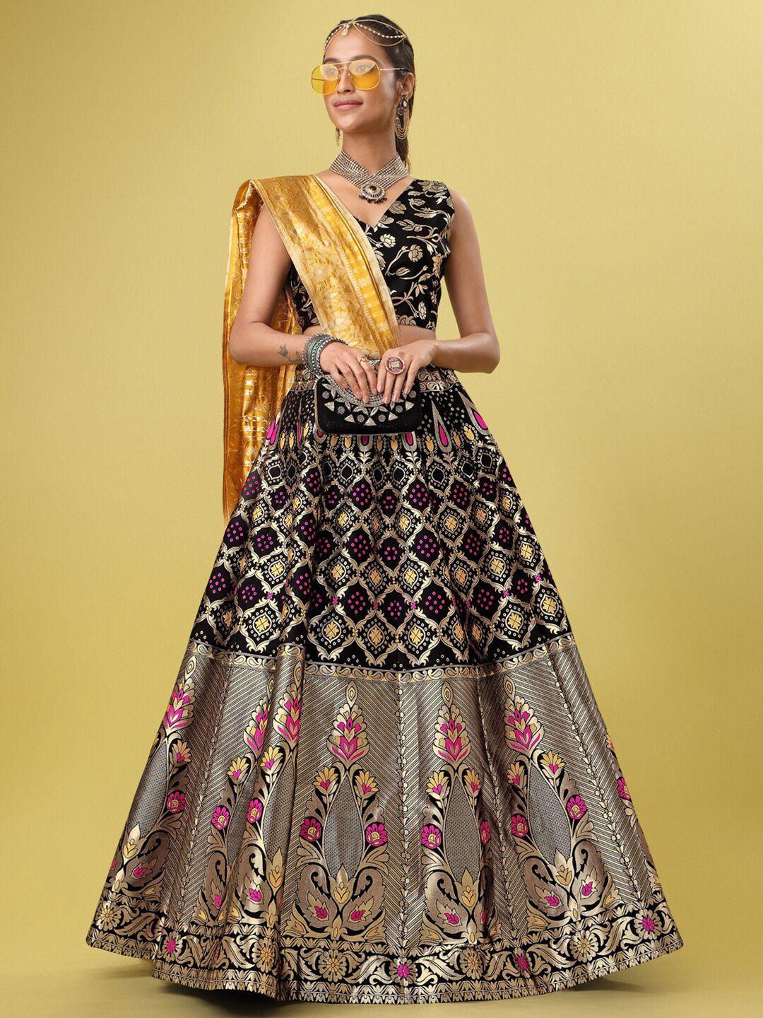 purvaja black & pink ready to wear lehenga & unstitched blouse with dupatta