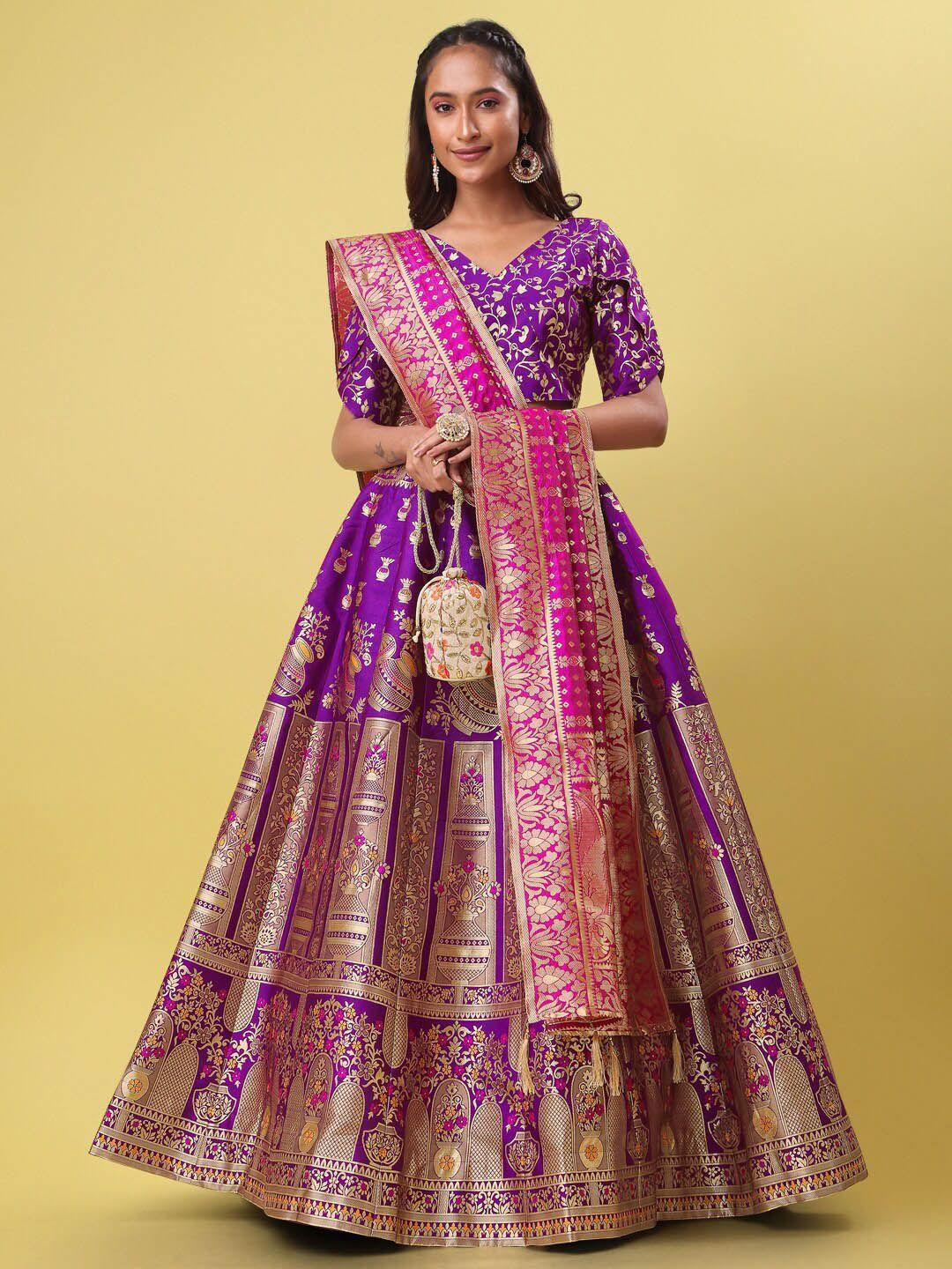 purvaja magenta & purple ready to wear lehenga & unstitched blouse with dupatta