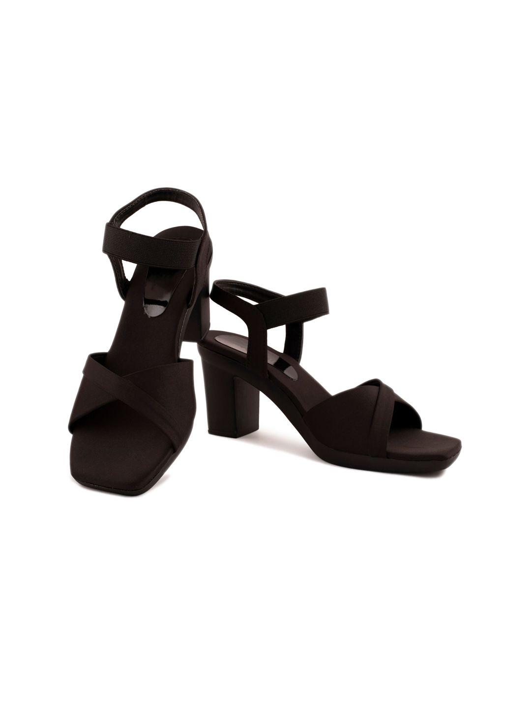 aroom black block sandals with buckles