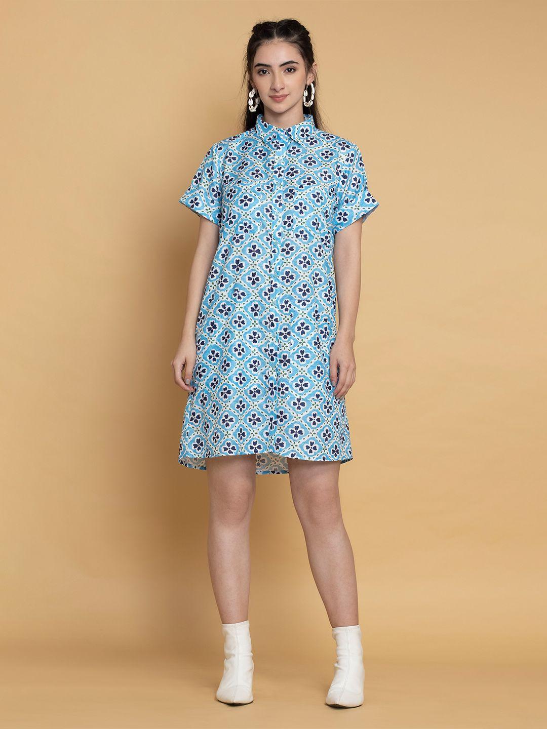 octics blue floral print a-line dress