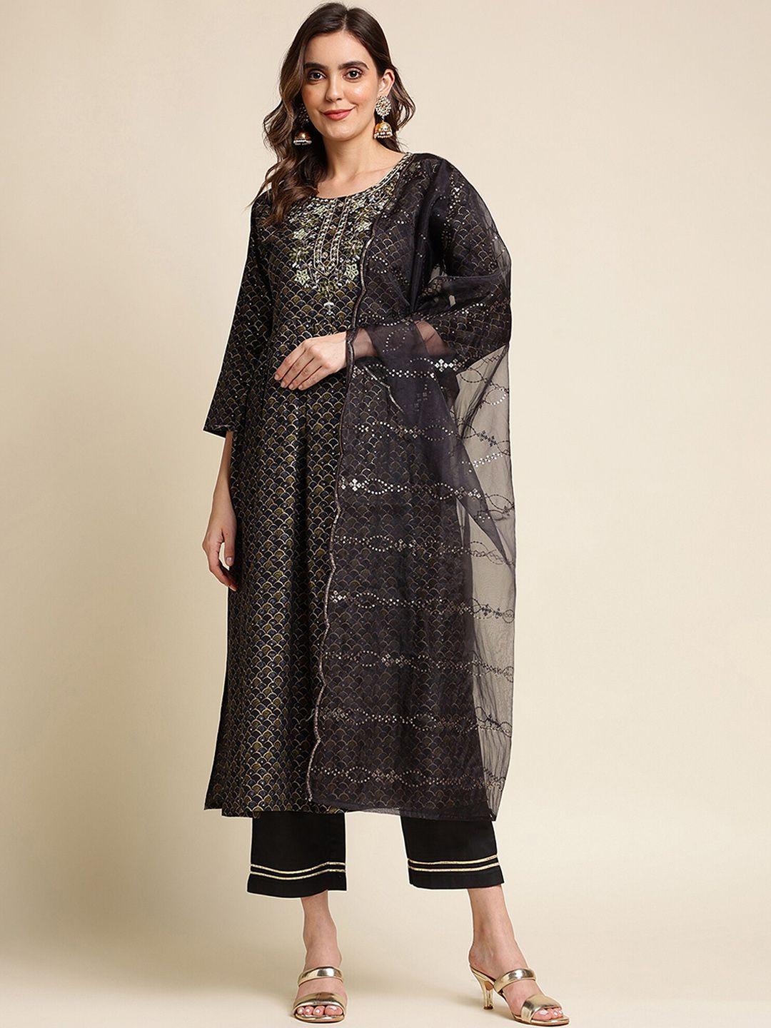 nimayaa women black yoke design regular gotta patti kurta with palazzos & with dupatta