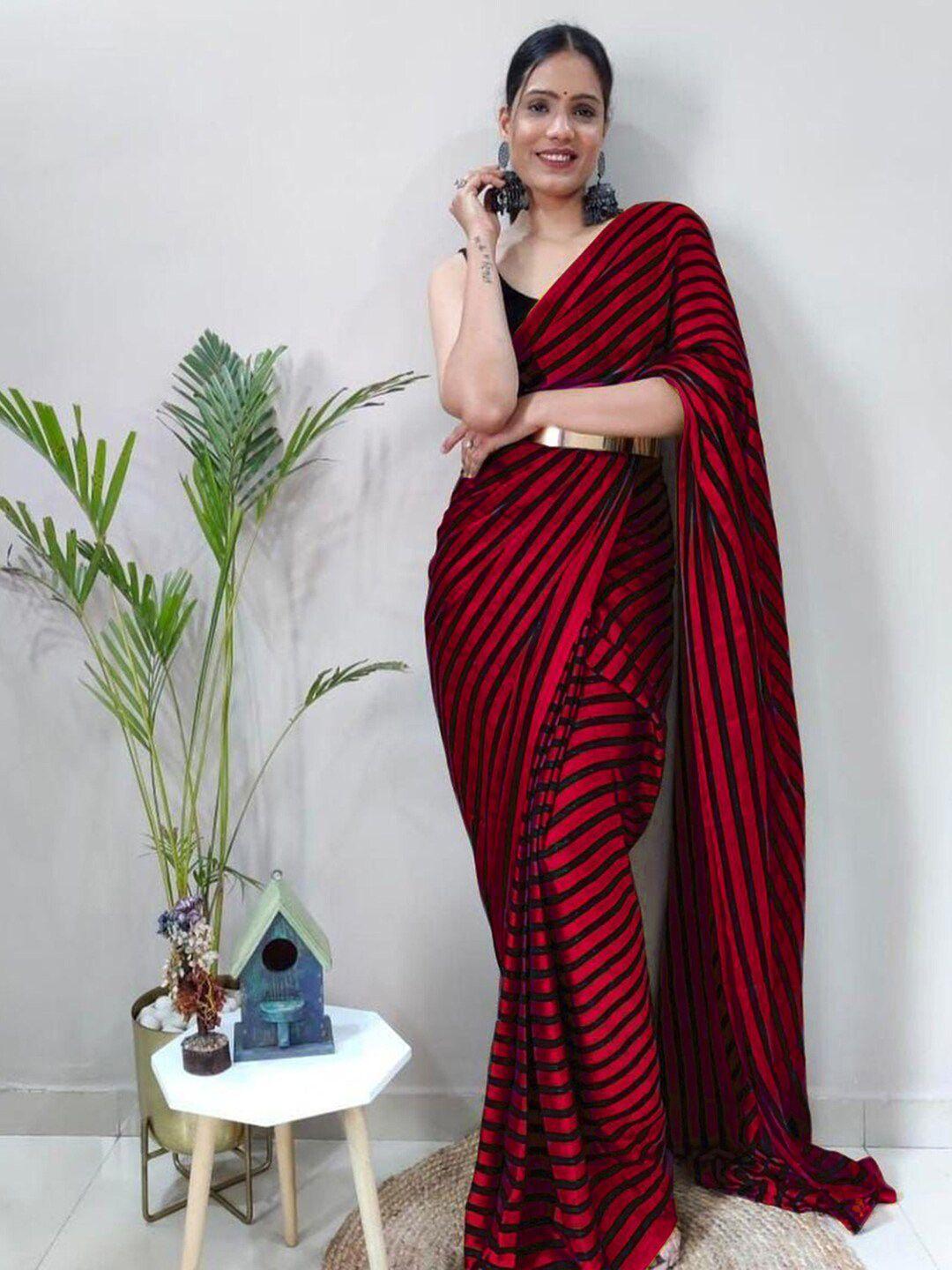 mitera maroon & black striped poly georgette saree