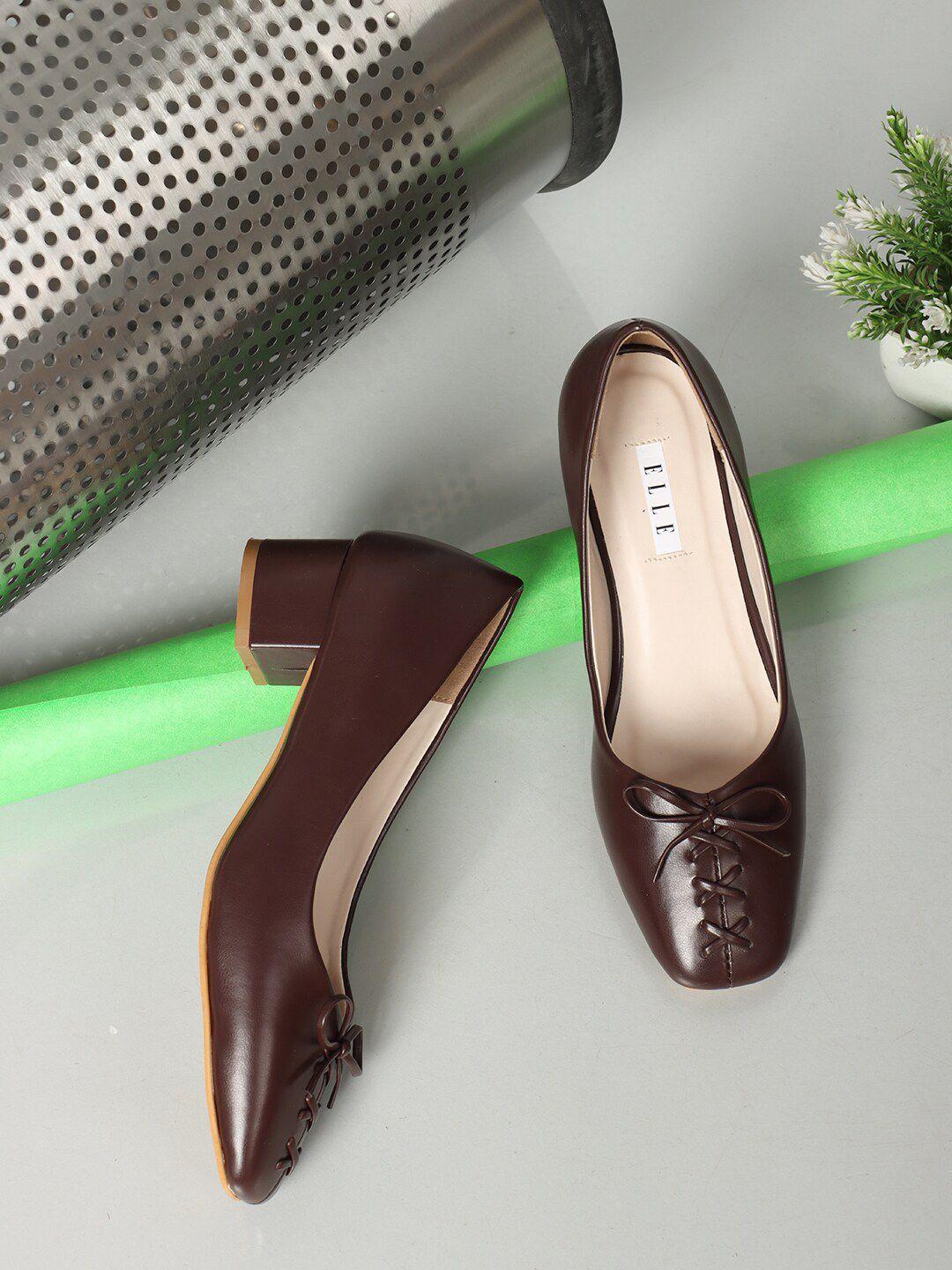 elle brown block pumps with bows