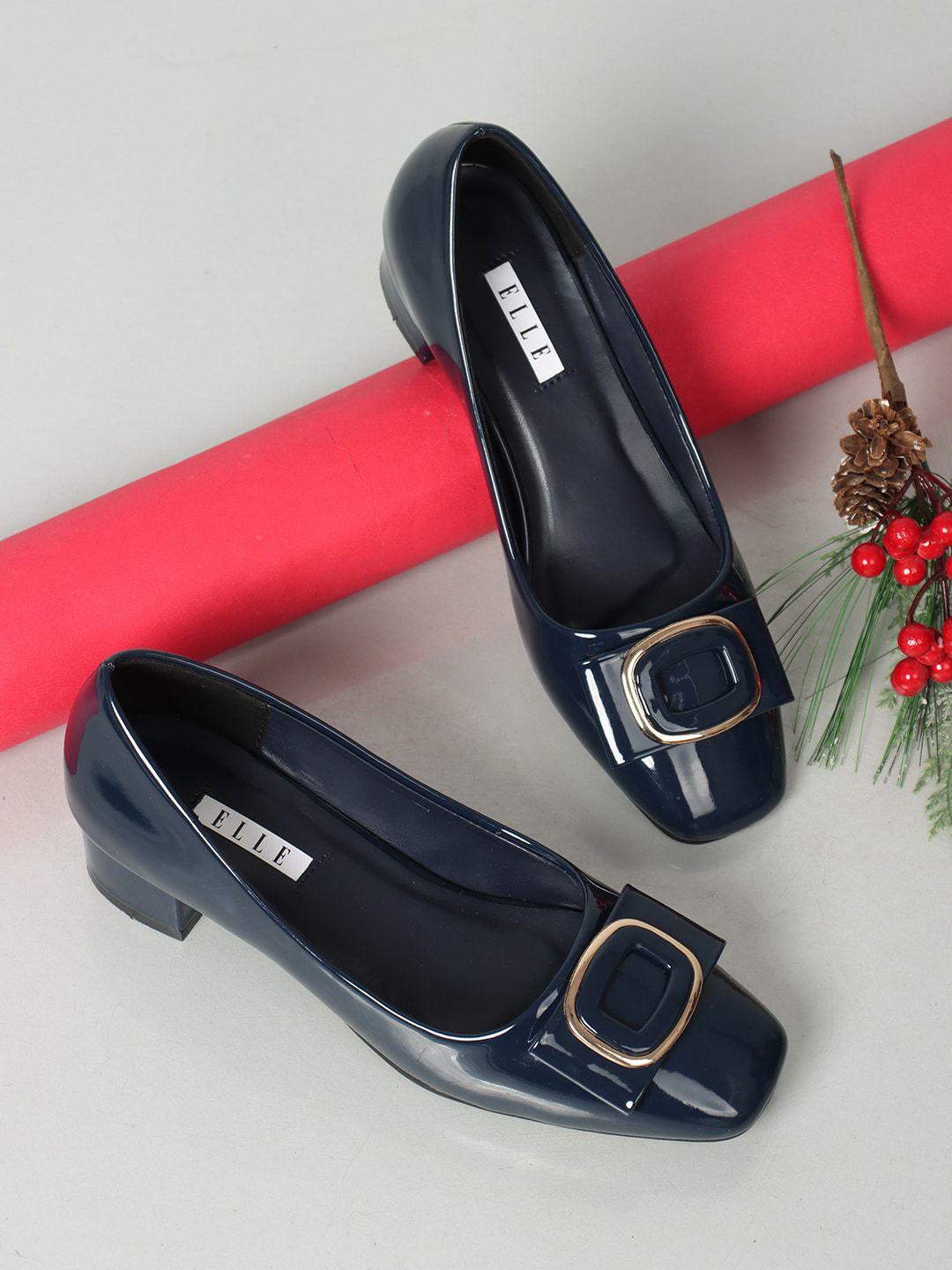 elle navy blue block peep toes with buckles