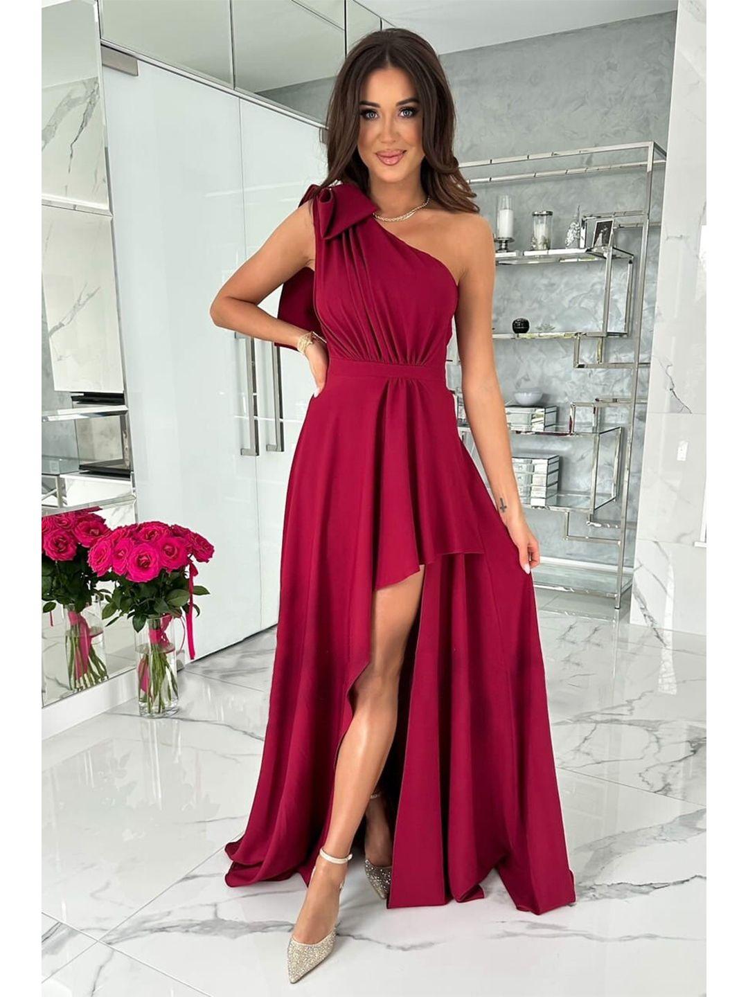 bostreet maroon one shoulder maxi dress