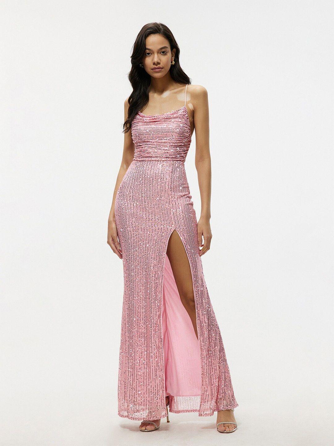 bostreet pink shoulder straps embellished maxi dress