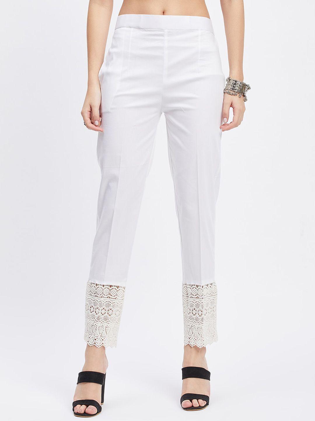 clora creation women white smart easy wash trousers